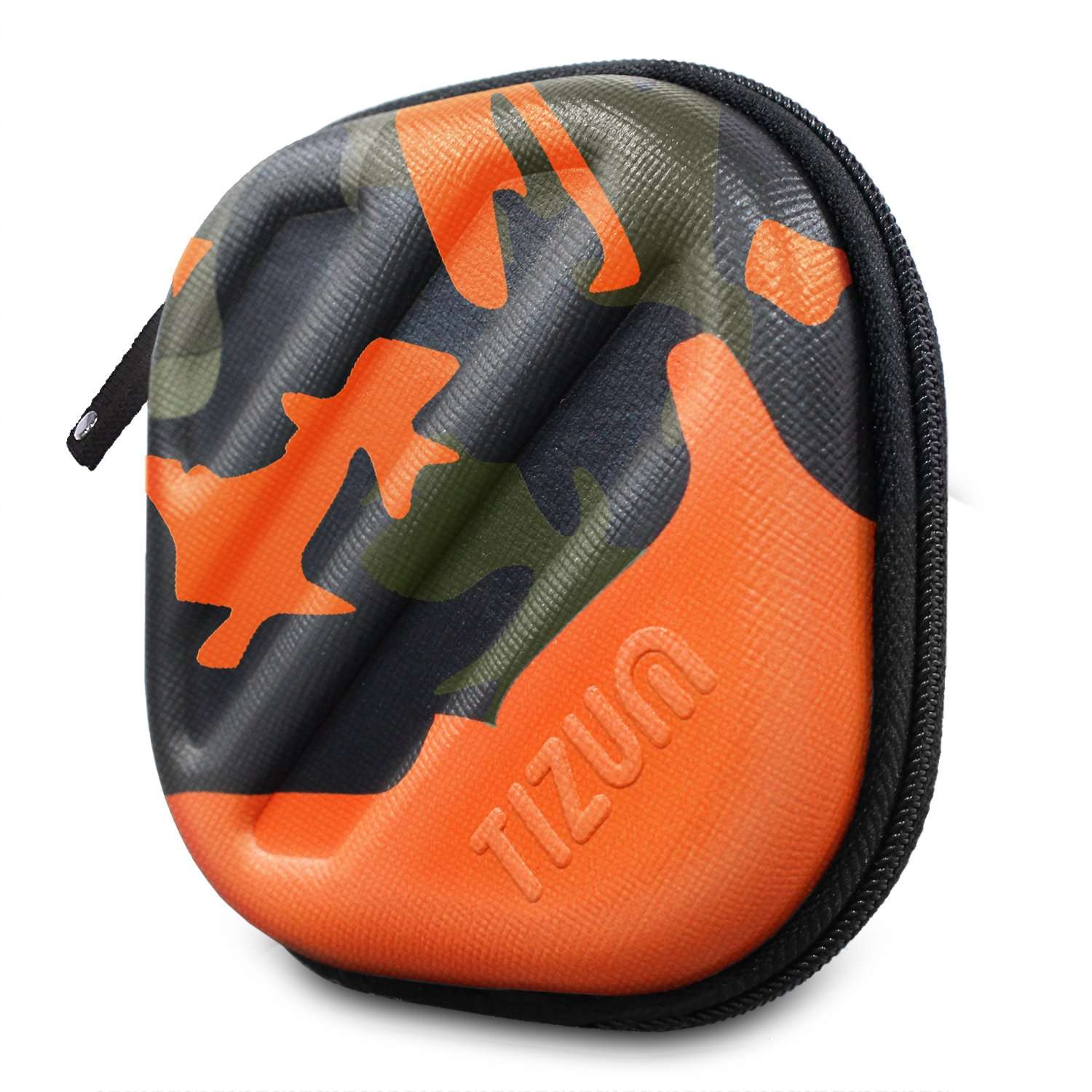 Tizum Earphone Carrying Case - Multi Purpose Pocket Storage with Carabiner Hook, Travel Organizer for Earphones, Pen Drives, Memory Card, Cable (Camouflage Orange) 3