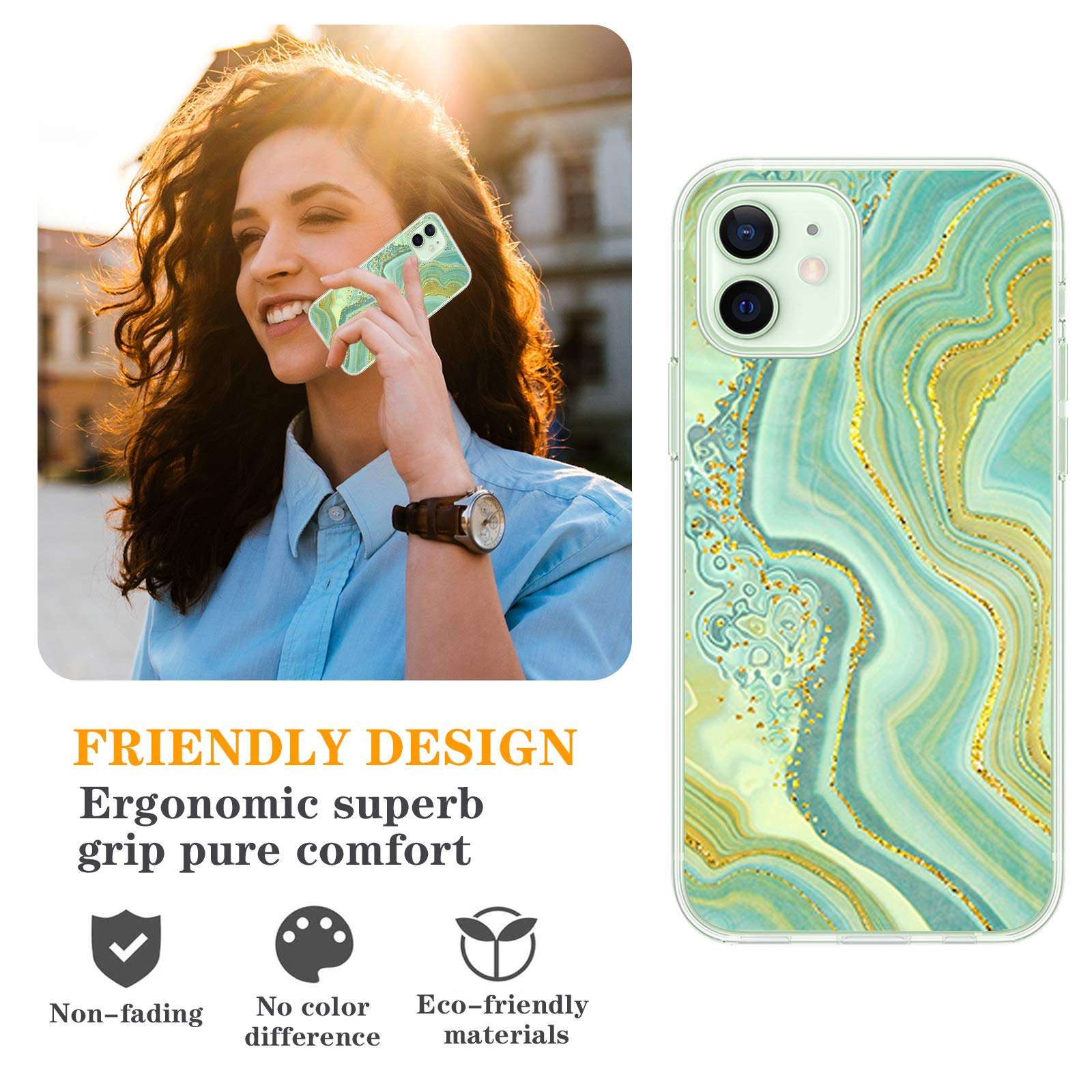 Clear Case for iPhone 12 mini Cases Cute Girly Marble Design for Girls Women, Full Body Protective iPhone 12 mini Case with Soft TPU Shockproof Protective Cover Case for iPhone 12 mini-15 4