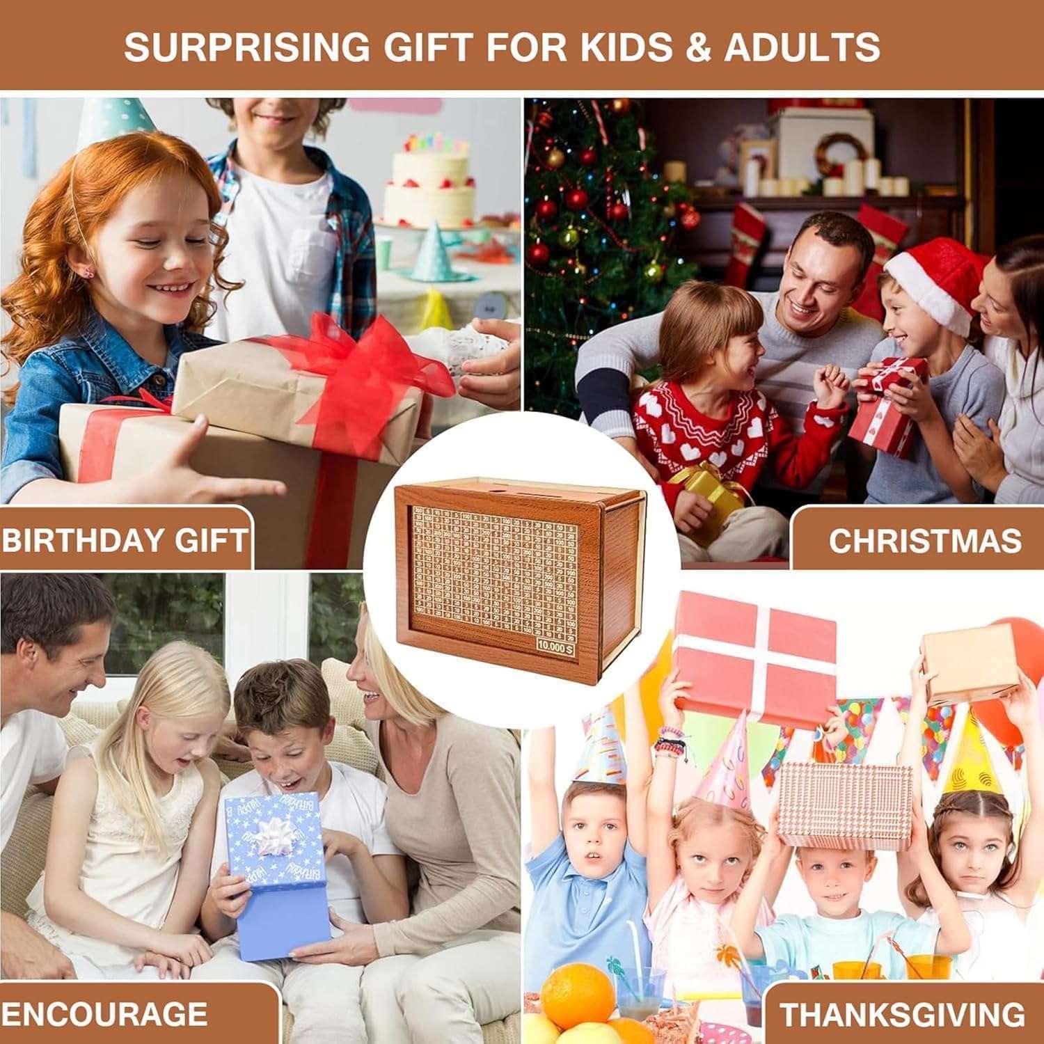 Money Saving Box for Adult 100000 -Money Box, Money Saving Box,1 Lakh Money Saving Box,Money Collecting Box Adult Kids, Small Amount Big Storage 100000 Savings Wooden Money Box,Challenge Box 5