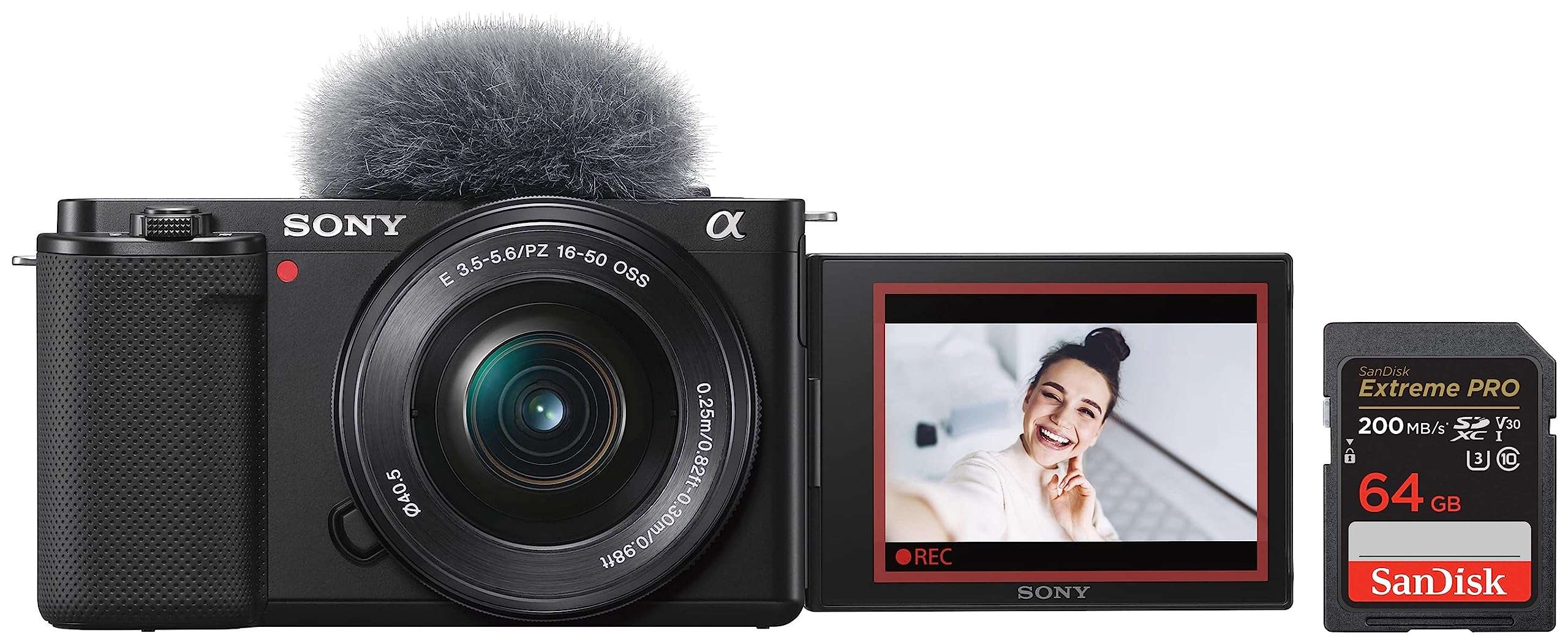 Sony Alpha ZV-E10L 24.2 Mega Pixel Interchangeable-Lens Mirrorless vlog Camera with 16-50 mm Lens & SanDisk Extreme Pro SD UHS I 64GB Card for 4K Video for DSLR and Mirrorless Cameras 200MB/s 1