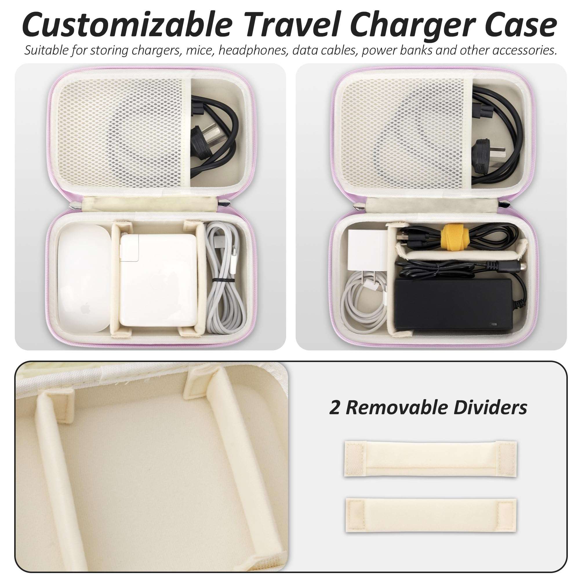 Linpr Charger Case for Macbook, Portable Tech Electronic Organizer Bag,Travel Storage Pouch for Laptop Accessories, MacBook Power Adapter, Charging Cords, USB Drives, Power Bank (Purple, XL) 5