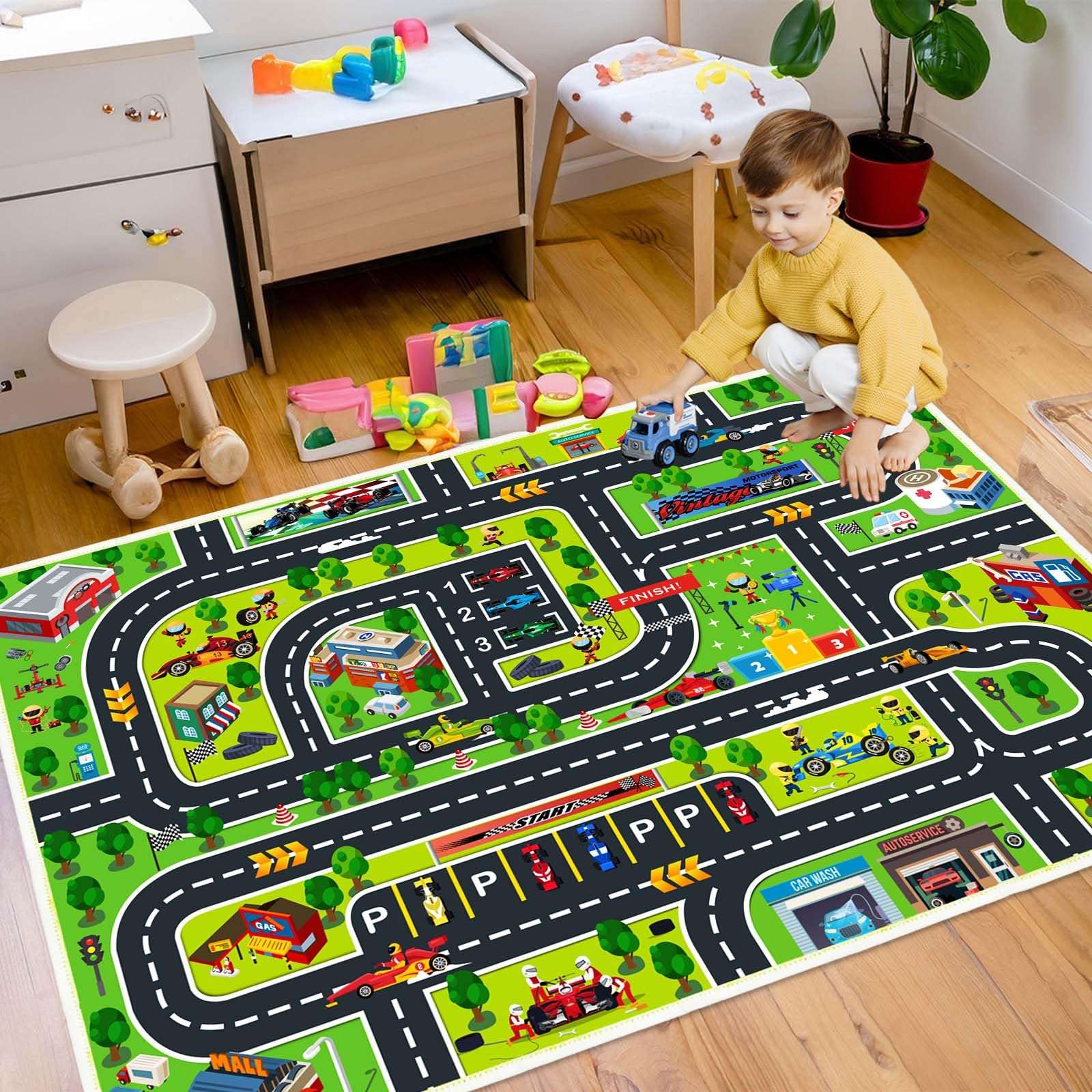 Xyrjova Car Play Mat for Boys and Girls, Rugs for Kids Toy Cars Kids Rugs for Playroom Non-Slip Kid Play Rug 4