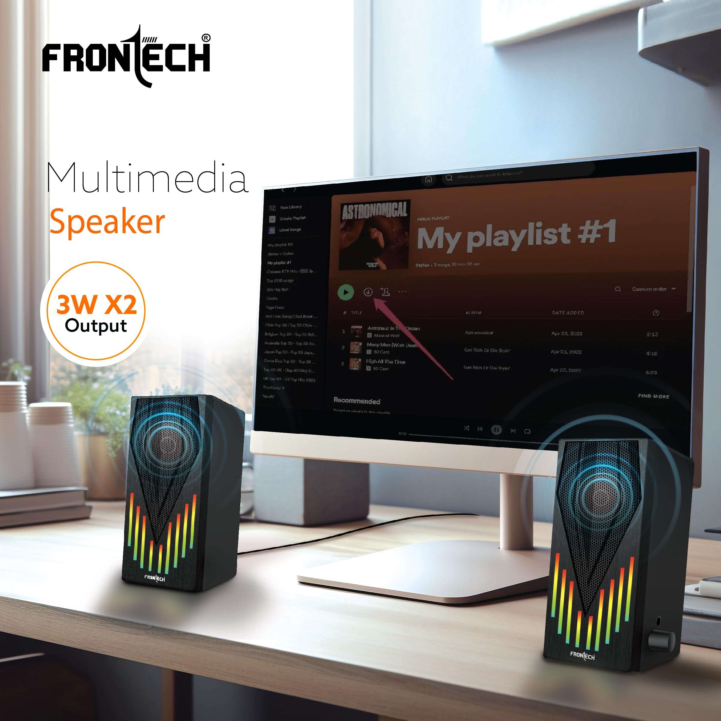 FRONTECH 2.0 USB Powered Multimedia Speakers with RGB Lights | 2 x 3W Drivers (5.2 cm) | AUX Connectivity | for Laptop, PC, Mobile | 1 Year Warranty (SPK-0006, Black) 3
