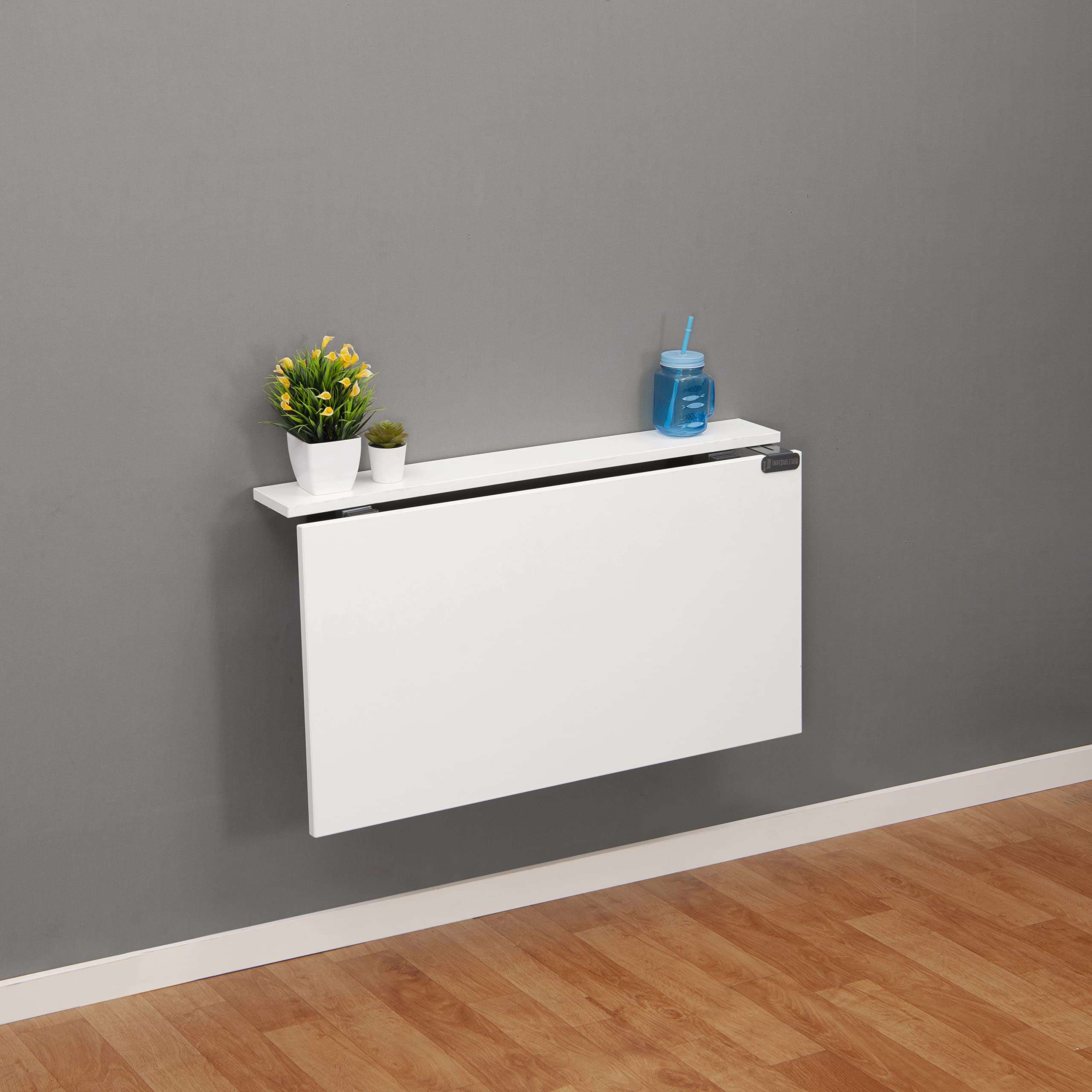 Invisible Bed Liftable and Foldable Wall Mounted Study Work Table for Sitting and Standing Working(Wool White, Engineered Wood) 3