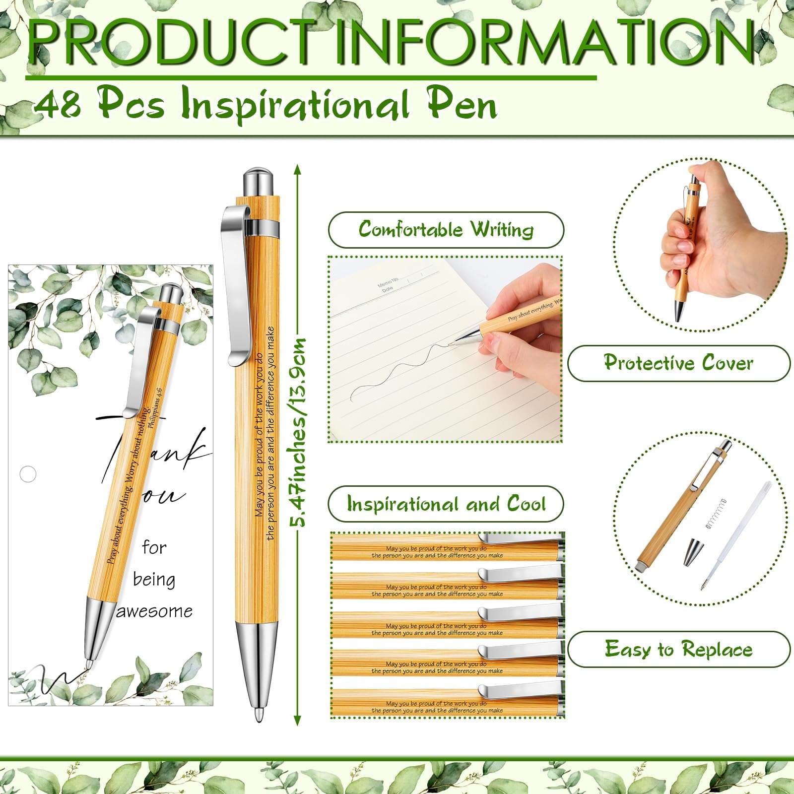 Yeaqee 98 Pcs Thank You Gifts Bulk Includes Inspirational Bamboo Pen Motivational Quote Card Twine Employee Appreciation Gift for Volunteer Coworker Social Woker Teacher Nurse School Team 3