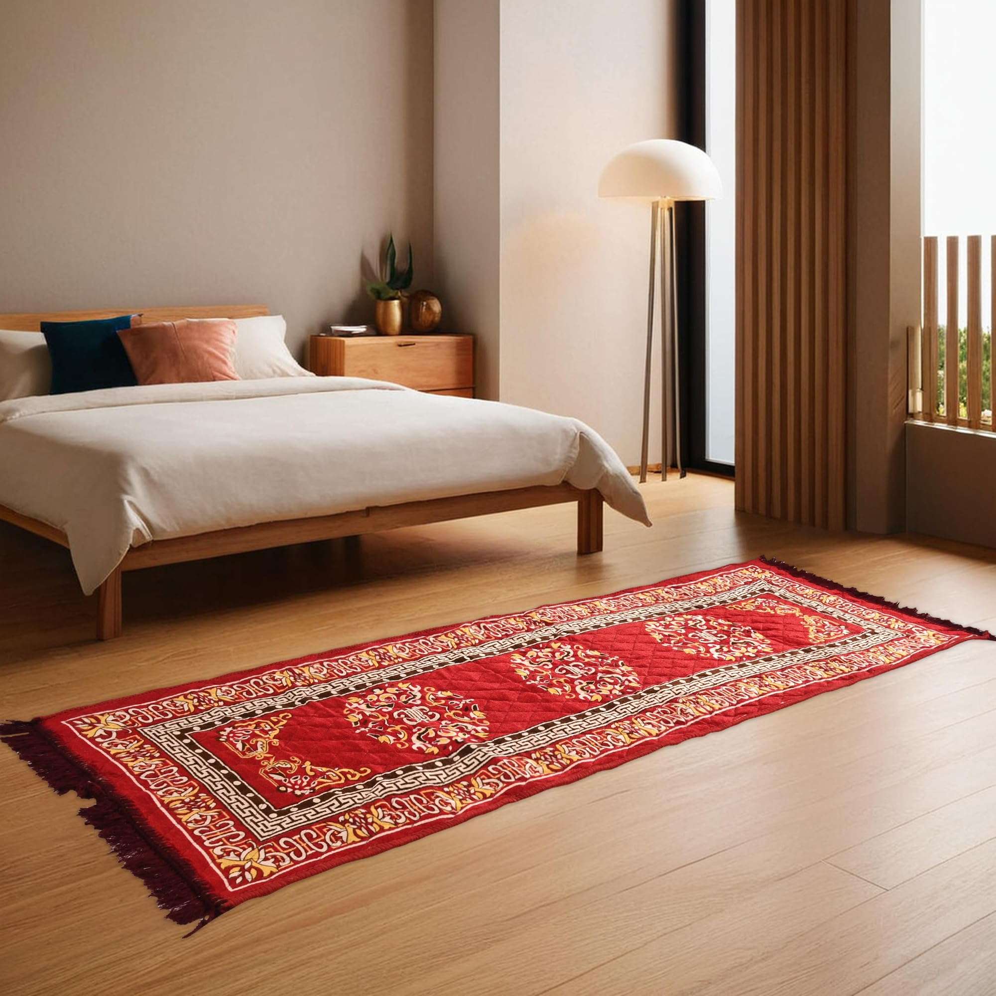 Kuber Industries Bed Side Runner (6x2 Ft) Long Prayer-Yoga Mat | Velvet Bedside Floor Mat | Rug For Living Room | Kitchen Carpet For Floor | Rangoli Design- Maroon 6