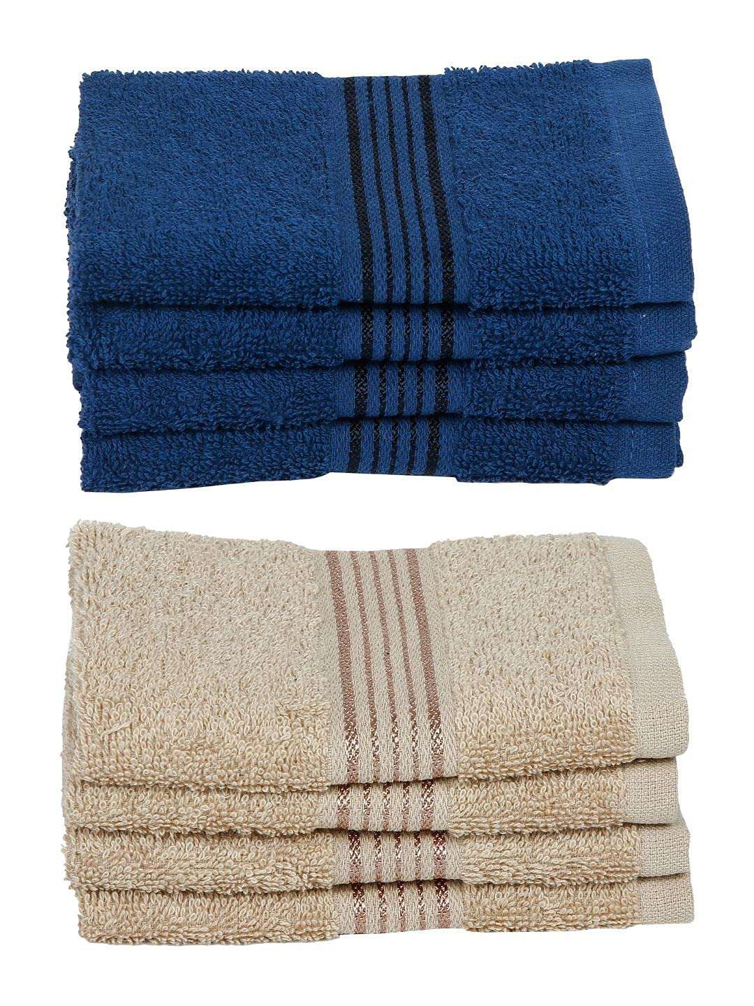 KOPA Quick Dry 100% Cotton Soft Terry Towel -8pc Face Towel (d'ross) - Super Absorbent, Lightweight, Odour Free - for Men, Women, Kids Solid-Multi 3