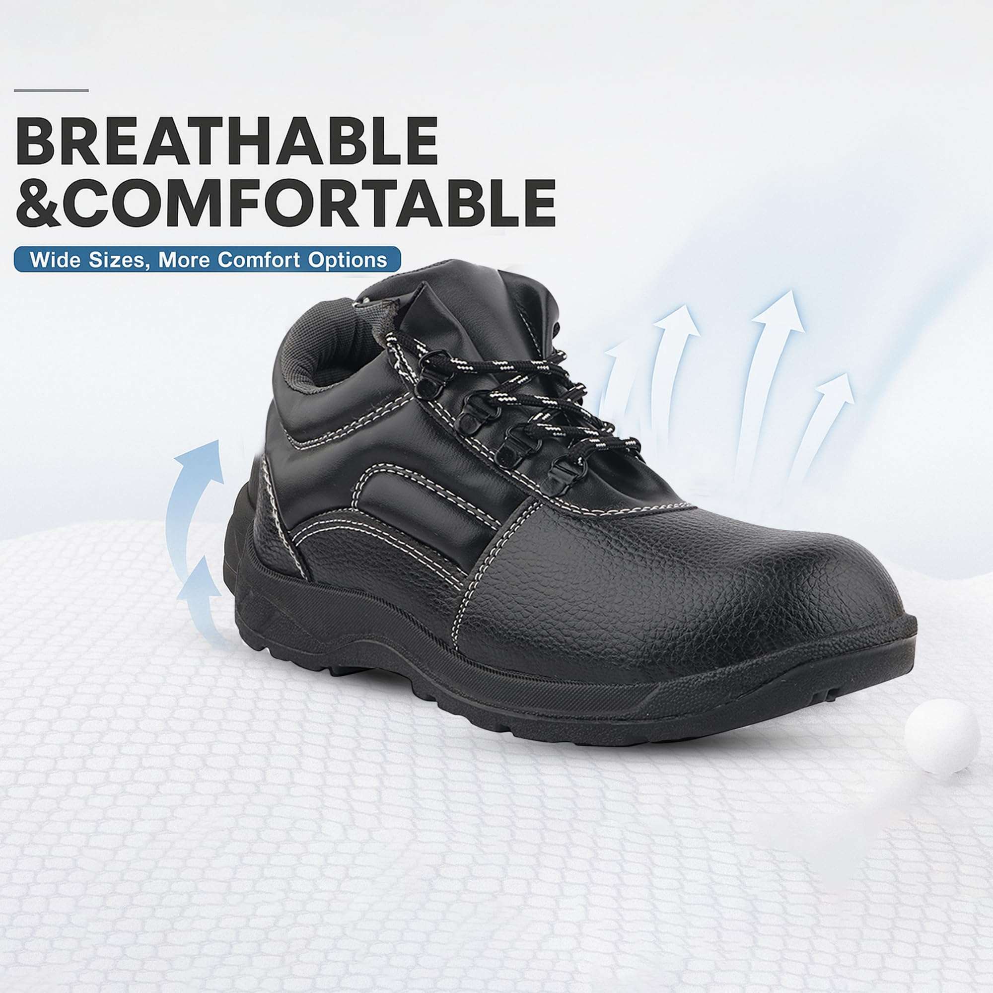 FUEL Arsenal-HC Comfortable Industrial Safety Shoes with Synthetic Leather Upper & Rubberized PVC Single Density Sole with 100J Energy Absorption Shoes for Mens (Black,8) 4