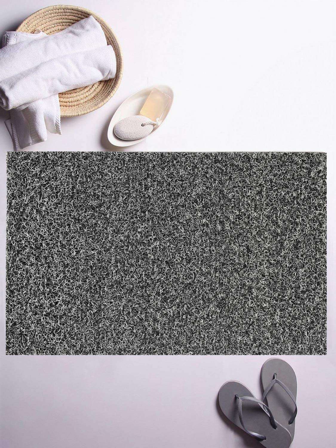 Heart Home Double Shade Thread Rubber Anti Slip 1 Piece Bath Mat 16" x24'' (Black & White) - CTHH6871 1