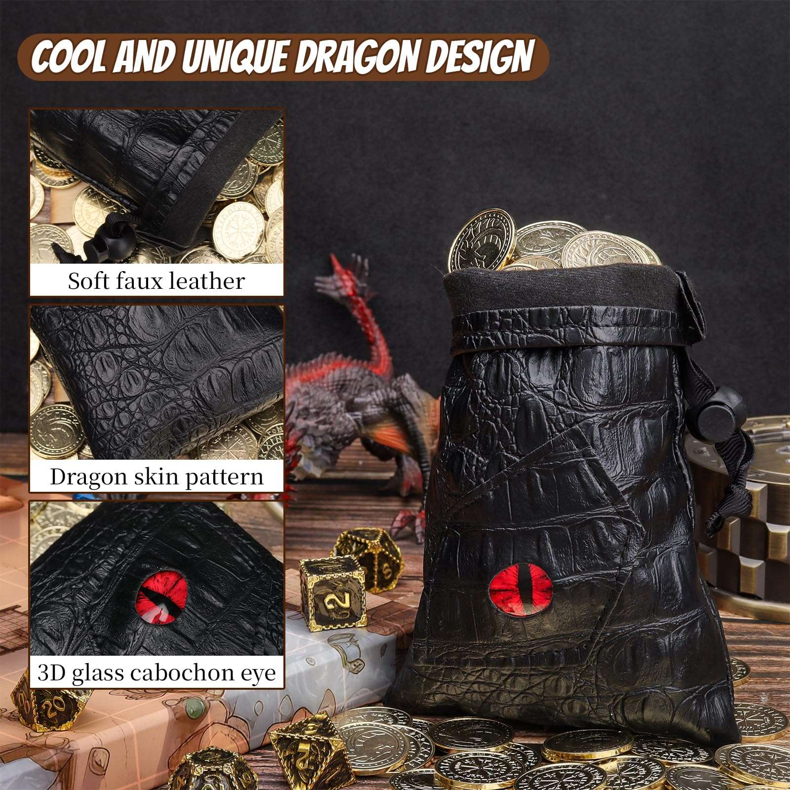 CZYY Drawstring Bag PU Leather Dice Pouch Perfect for RPG, D&D, Game 2