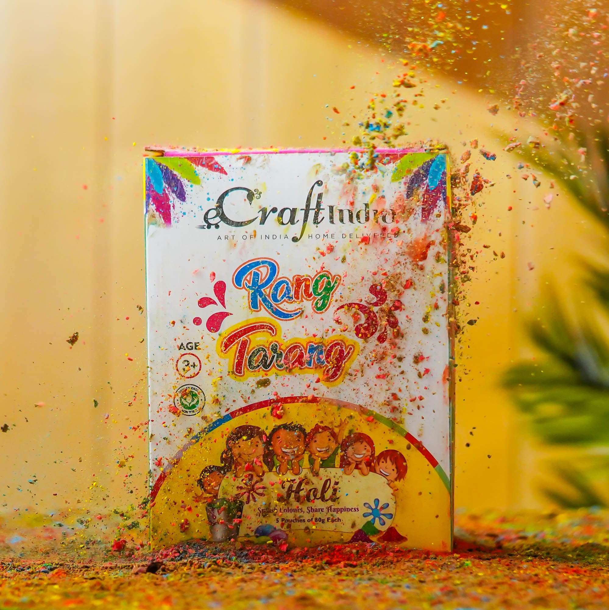 eCraftIndia Rang Tarang Holi Colours Packe of 5 (80g Each) | Holi Colours for Kids Family Men Women | Natural Holi Colour Organic | Holi Decoration Items | Holi Gulal | Holi Gift Hampers Box 4