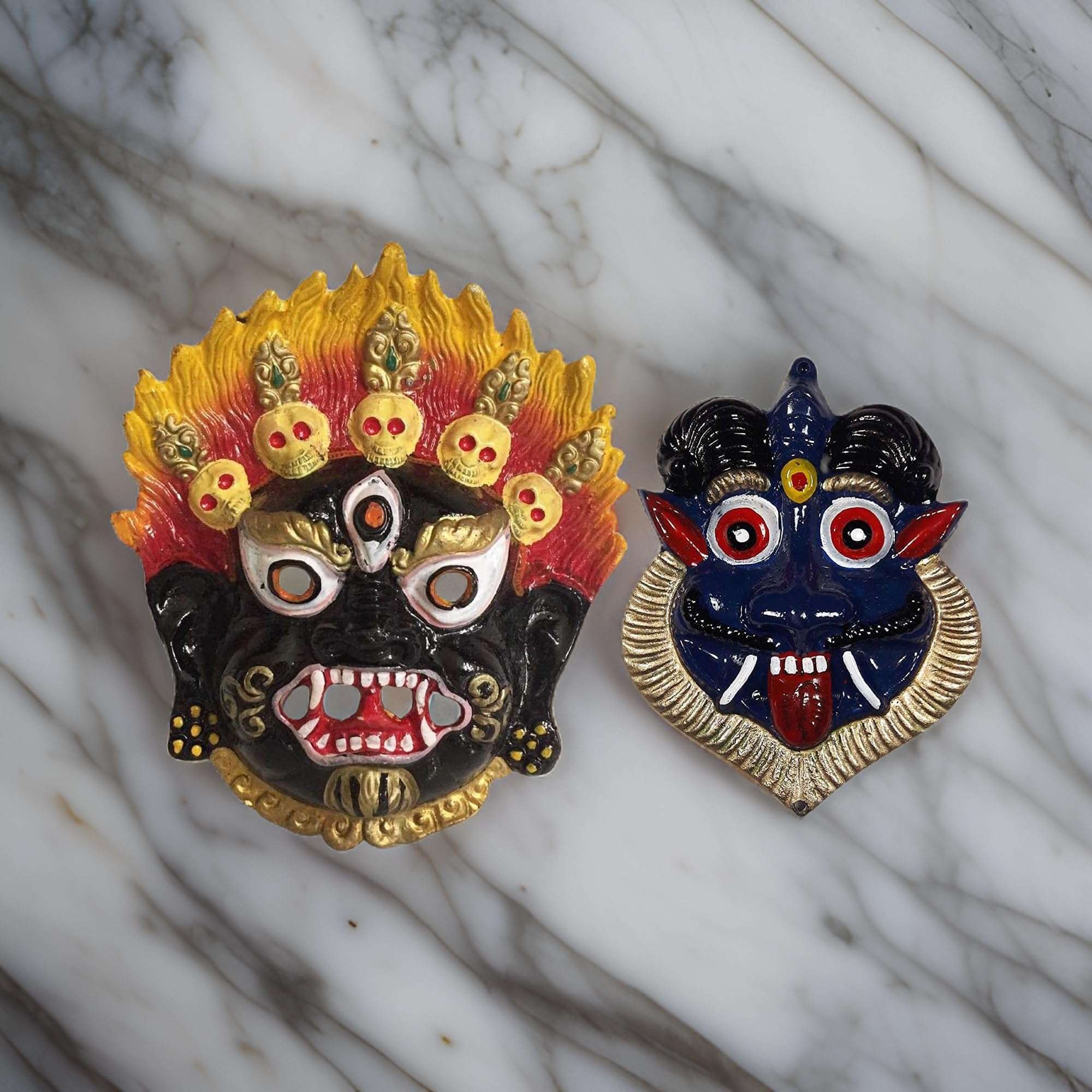 Salvus App SOLUTIONS Wall Hanging Metal Mahakal Face Mask/Nazar Battu for Evil Eye Protection, Home & Office Decor & Gift Item (Set of 2) 1