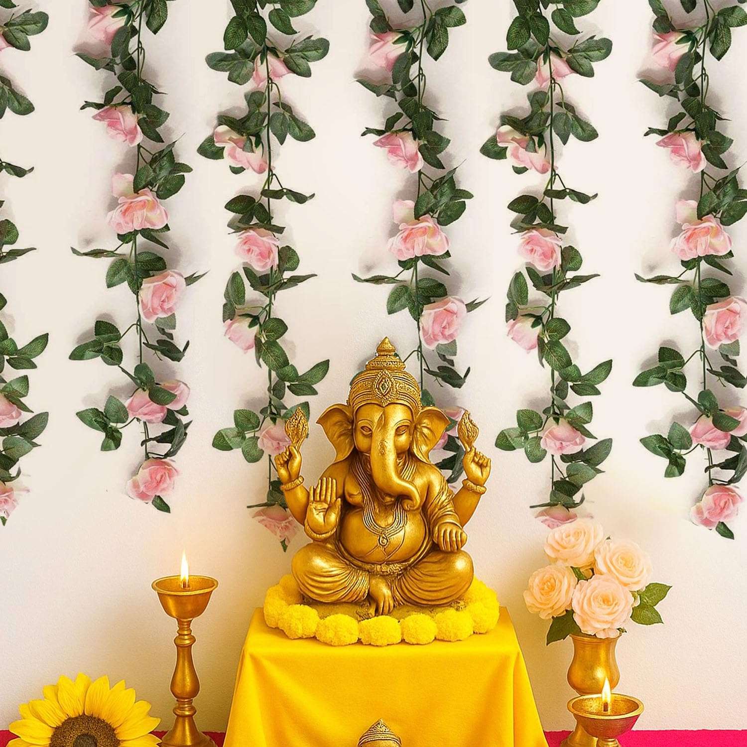 TIED RIBBONS Pack of 2 Artificial Flower Vine Garland Creeper 69 Small Rose (183 cm) Garland for Decoration Wall Door Hanging Home Decor Balcony Indoor Office Ganesh Chaturthi Decoration Items (Pink) 5