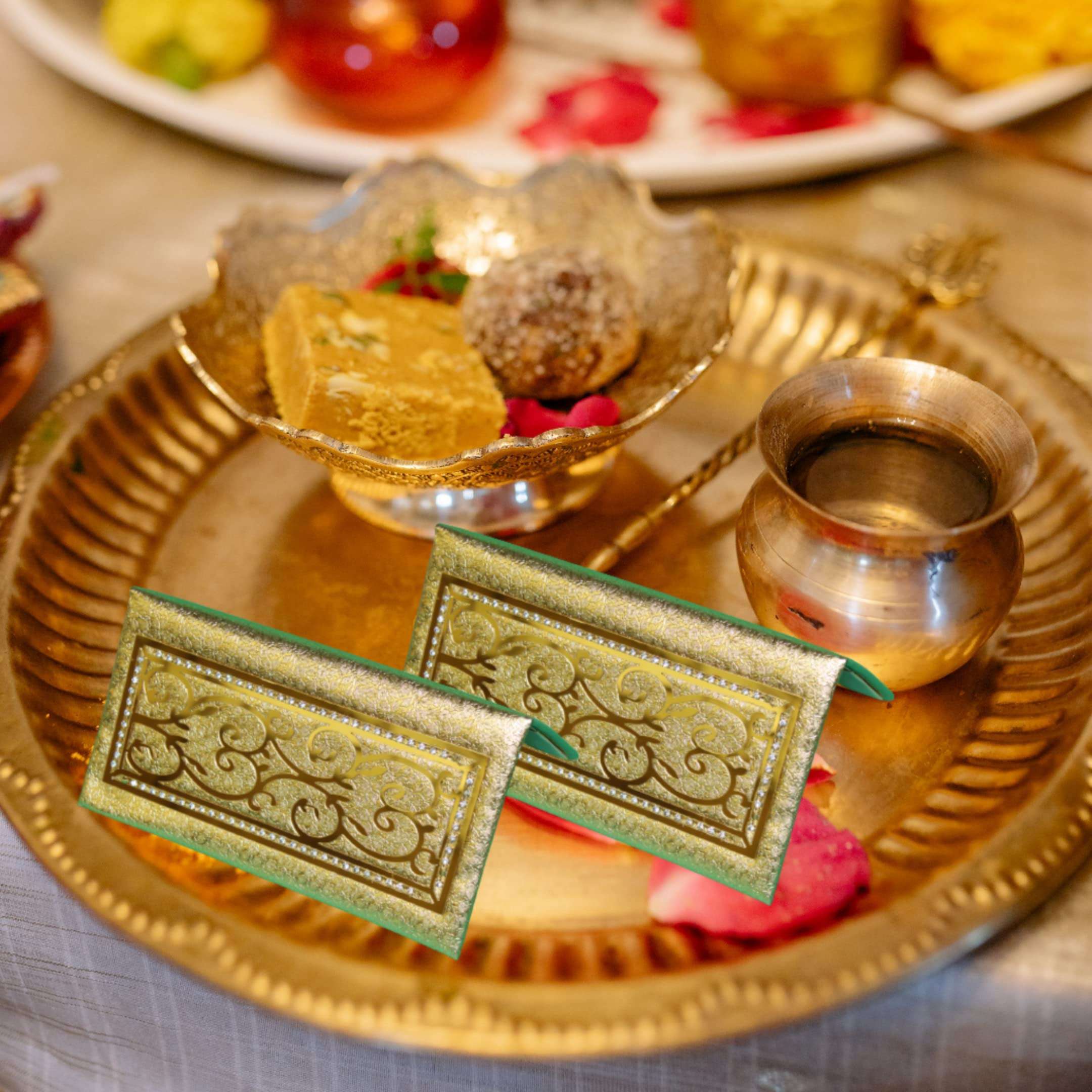 BERRYCRAVE Golden Leatherette Paper Fancy 3D Design Shagun Envelope | Shaadi ke lifafe | Envelope | Wedding | Engagement | Birthday | Festivals | Money | Flowers Design-2 4