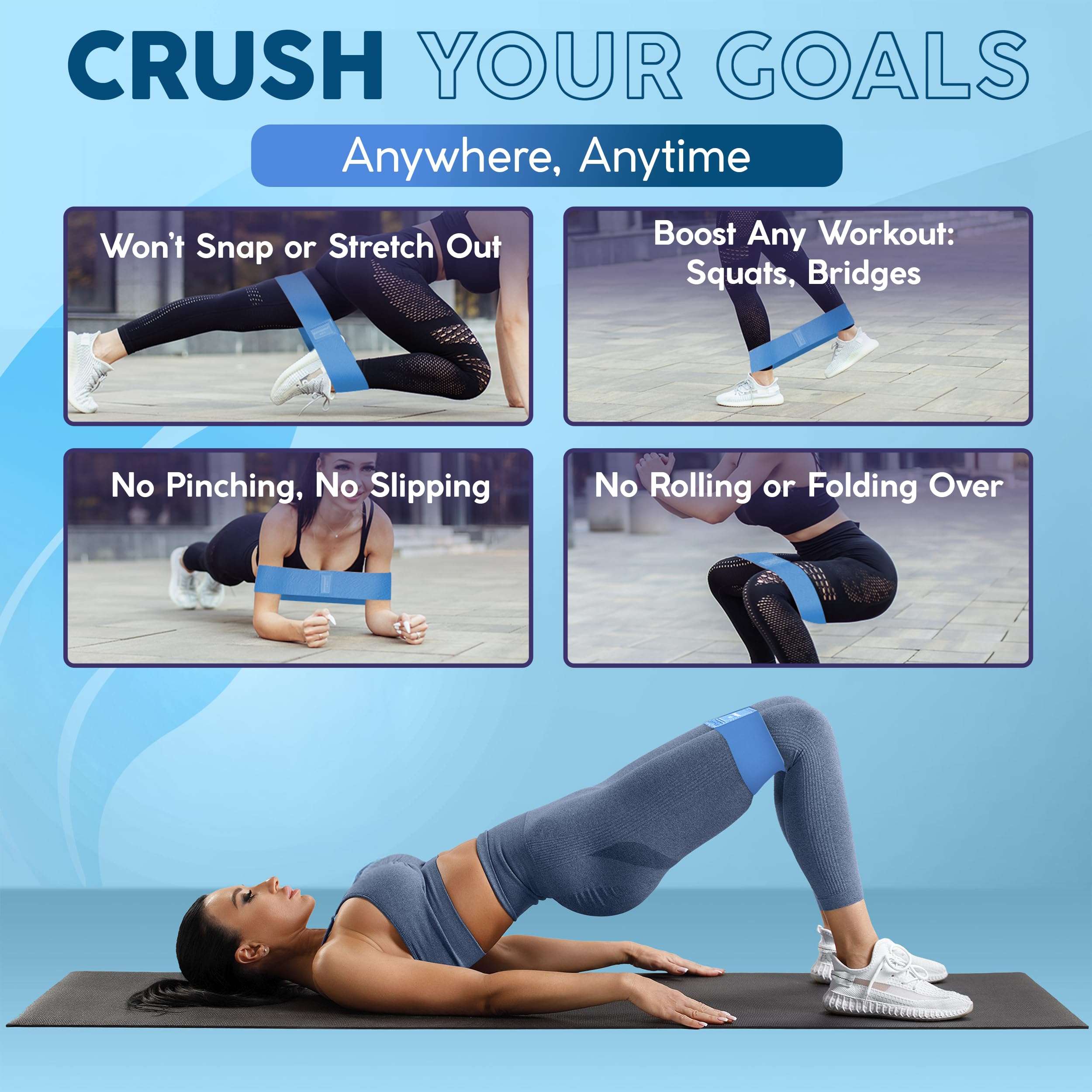 Premium Fabric Resistance Bands for Glutes & Legs – Set of 3 | Non-Slip, Elastic, Travel Bag, Workout Guide & Digital Challenges | Booty Bands for Yoga, Pilates | Women & Men 5