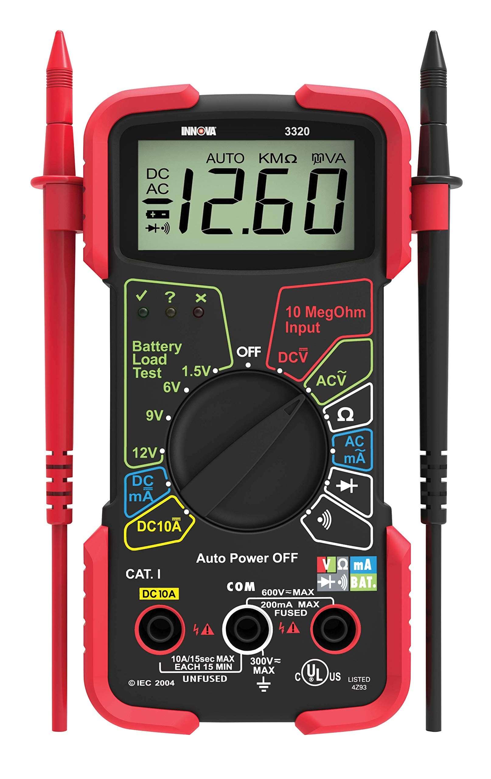 INNOVA 3320 Auto-Ranging Digital Multimeter, Red & Black 2