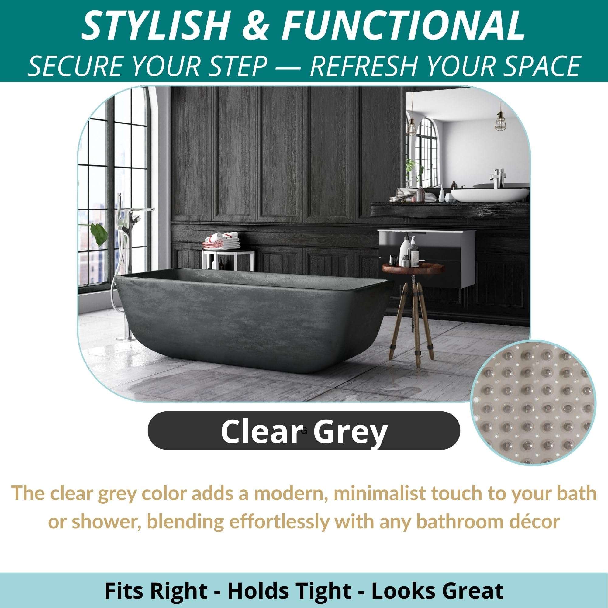 ENKOSI Bath Mat - Large Non Slip Bathtub & Shower Mat - Extra Long 40 X 16 Inch Bathroom Mats for Tub Nonslip Anti Slip Bathmats (40X16 Clear Grey 1-Pack) 6