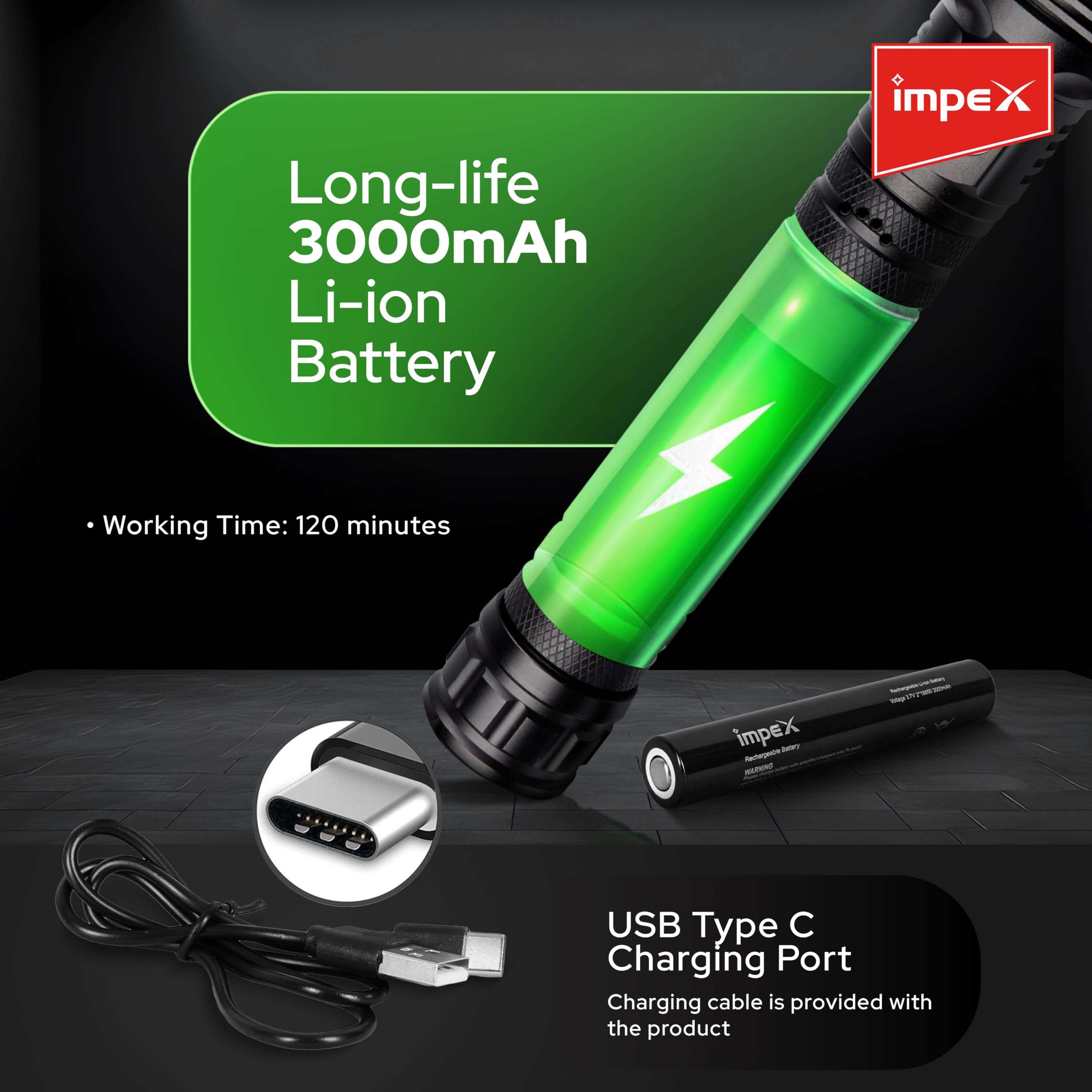 Impex Rechargeable 20W Laser LED Flashlight with 5 Mode Lighting | Unique Zoom Function | 2000 M Range | Torch Light | 3000 mAh Battery | 1 Year Warranty | Hunter Z2 4