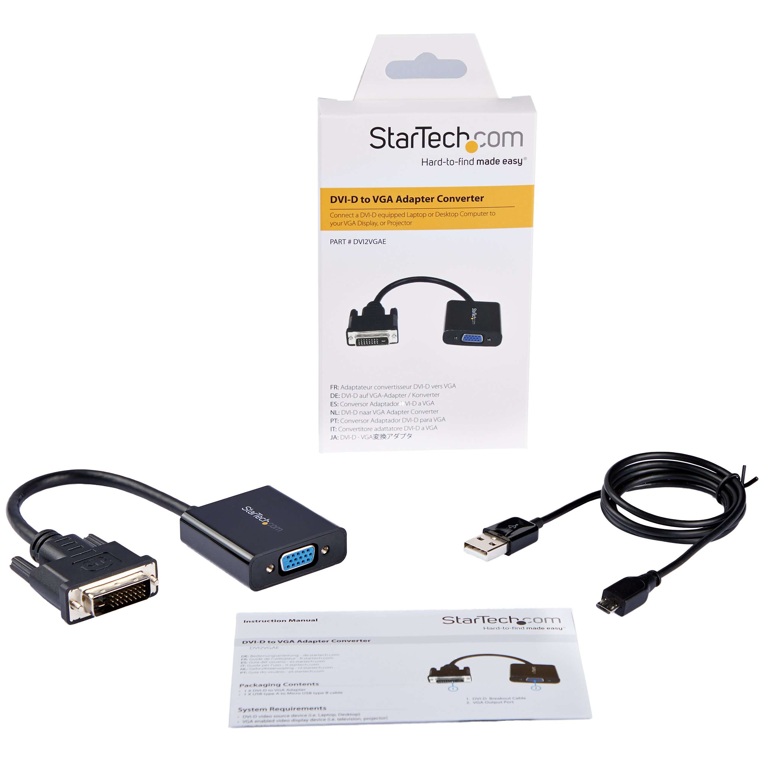 StarTech.com DVI-D to VGA Active Adapter Converter Cable - 1080p - DVI to VGA Converter Box (DVI2VGAE), Black 2