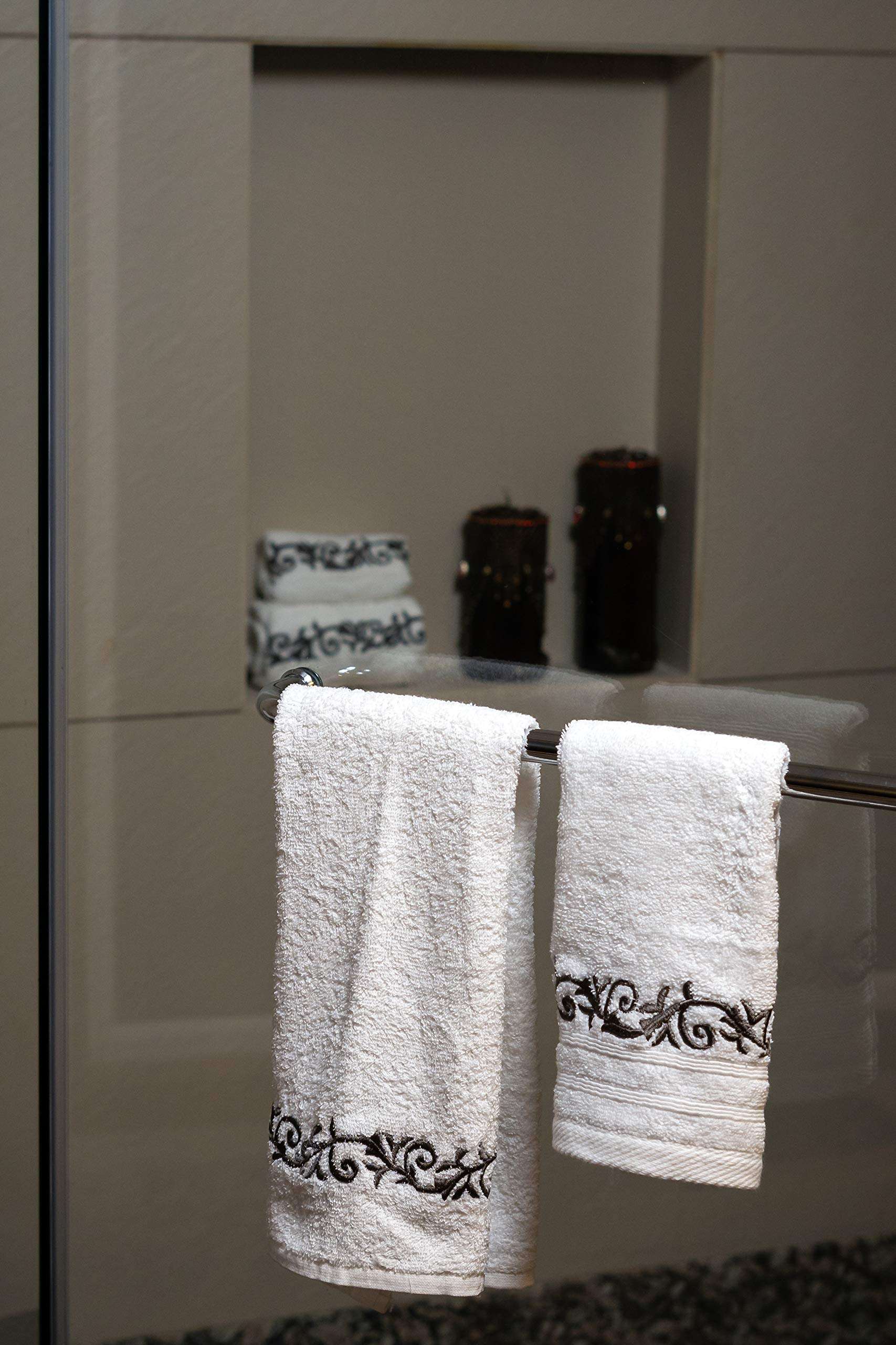 Luxelife Absorbent 100% Cotton Embroidered Hand Towel | Towel for Bathroom ,Gym, Pool, Travel, Spa, Yoga, Lunch, Kitchen| -Pack of 2 -500 GSM (White Color) 1