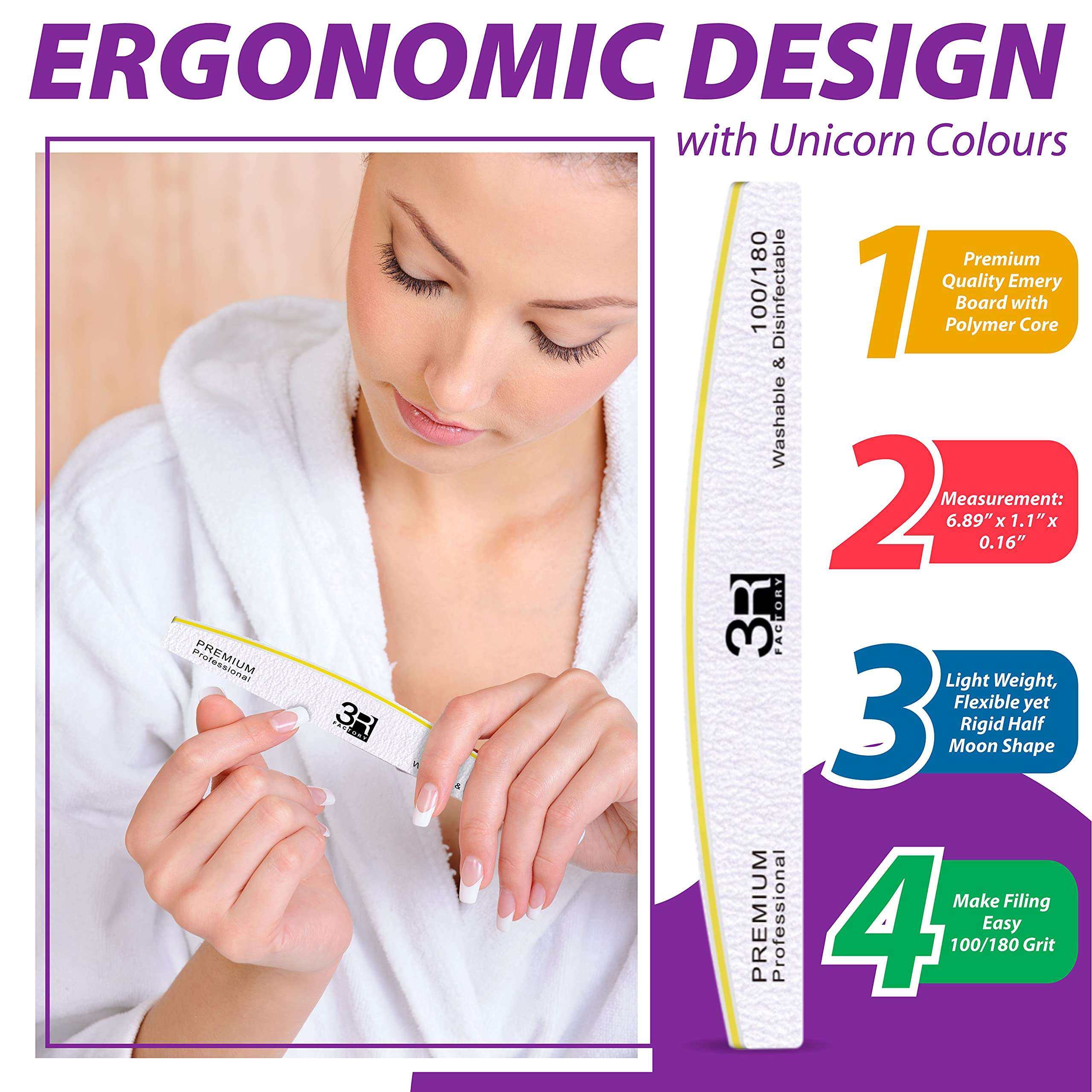 Acrylic Nails Kit, Nail Filer, Nail Files Professional 100 180 Grit Nail File - 3R Factory Zebra Files Nail, Acrylic Nails Tools, Emery Boards for Nails, Washable Nail File Tool (Packs of 10) 5