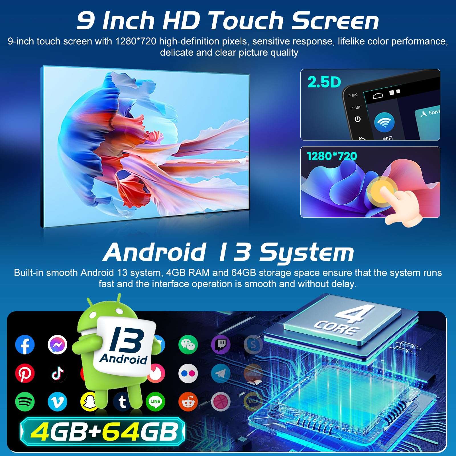 [4+64G] NHOPEEW for Toyota 4Runner Car Radio 2009-2019 with Wireless Carplay and Android Auto - 9 Inch Touchscreen Android Car Stereo - GPS/EQ Audio/WiFi/SWC/Mirror Link + AHD Backup Camera 5