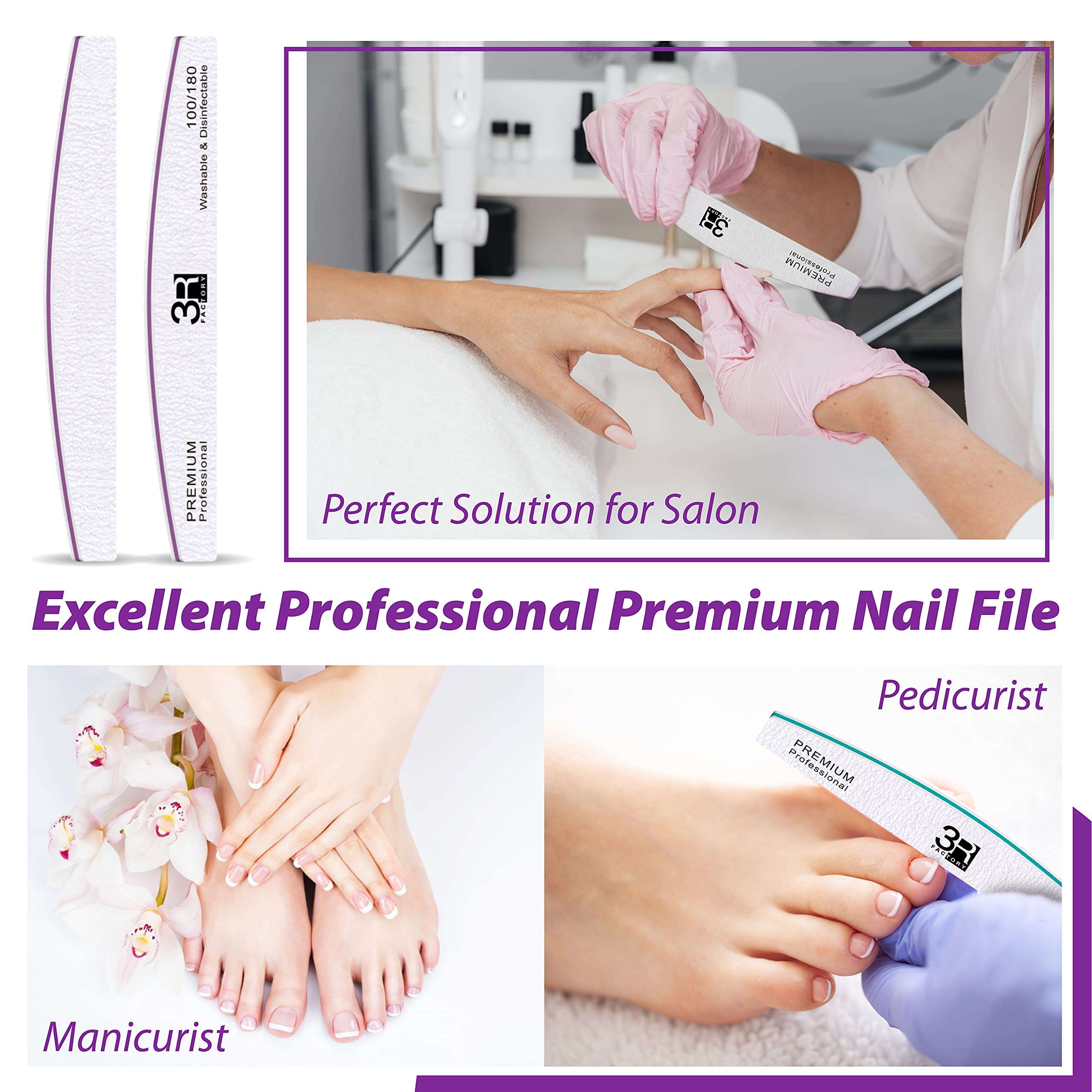 Acrylic Nails Kit, Nail Filer, Nail Files Professional 100 180 Grit Nail File - 3R Factory Zebra Files Nail, Acrylic Nails Tools, Emery Boards for Nails, Washable Nail File Tool (Packs of 10) 3