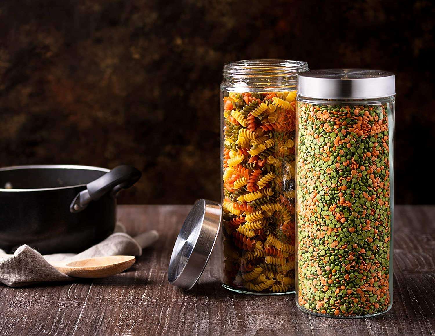 DCOR Shine 500 ml Glass Jars and containers with air Tight Metal lid for Kitchen Storage Jars,Spice Storage Jars and Silver lid Bamboo (2) 1