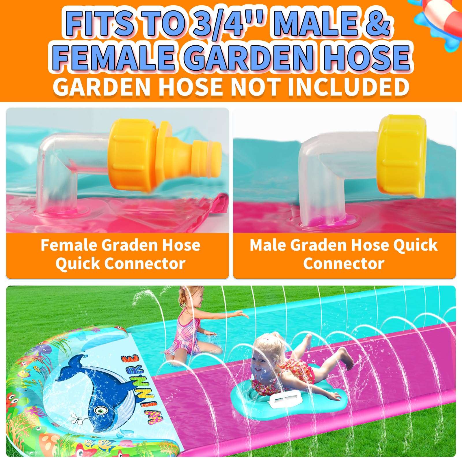 33FT Slip Lawn Water Slide for Kids Adults, Extra-Long Double Lanes Heavy Duty Slides N Side Fences, Giant Water Slide with Splash Pool, 2 Bodyboards with Handles, Slip Backyard Summer Water Play Toy 5