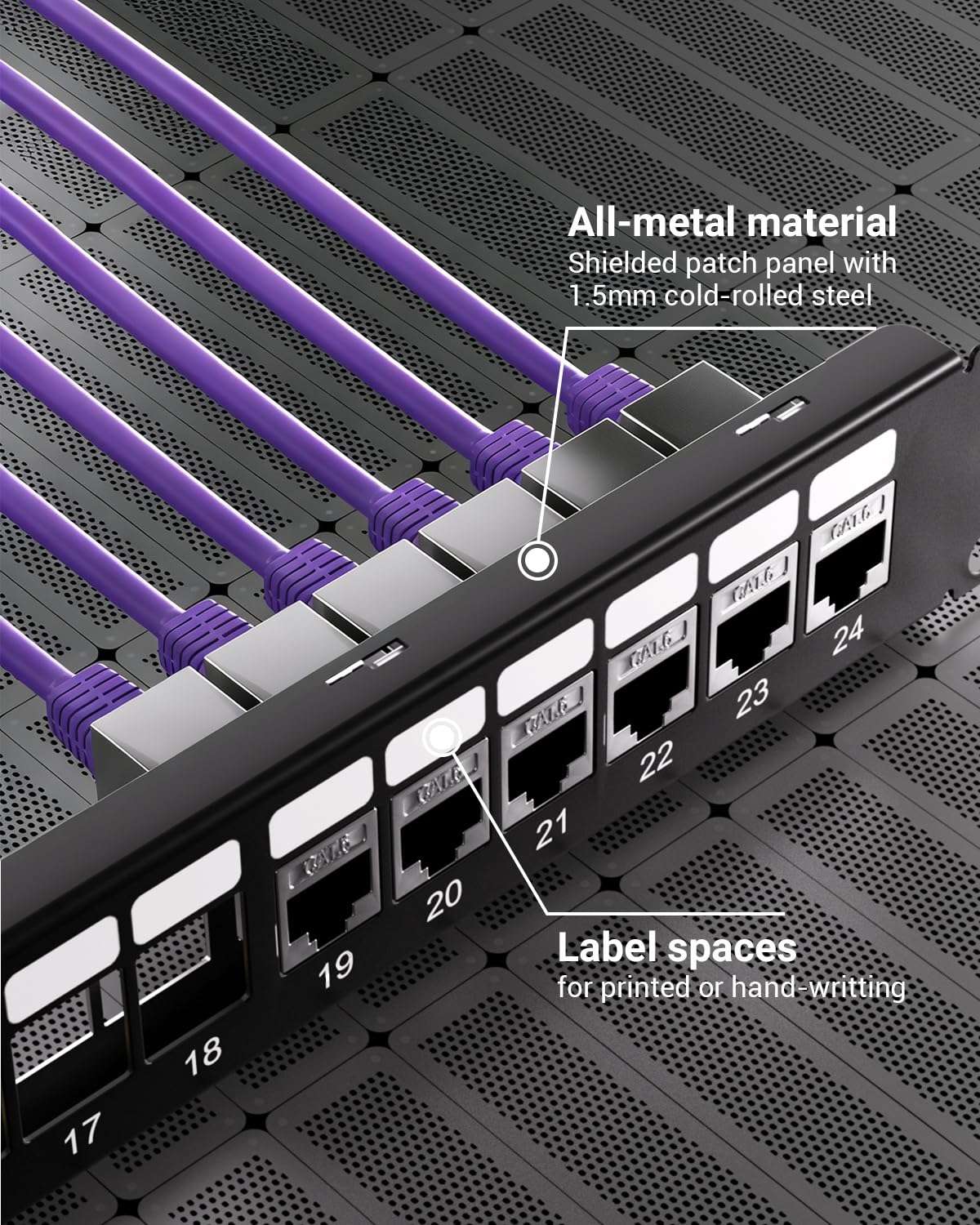 VCELINK 24 Port Shielded Keystone Patch Panel, 1U 19-Inch Rackmount Blank Panel, 1.5mm SPCC All Metal Network Distribution Frame with Grounding Wire for Cat6/Cat6A/HDMI/Fiber/Coax Keystone Jacks 5