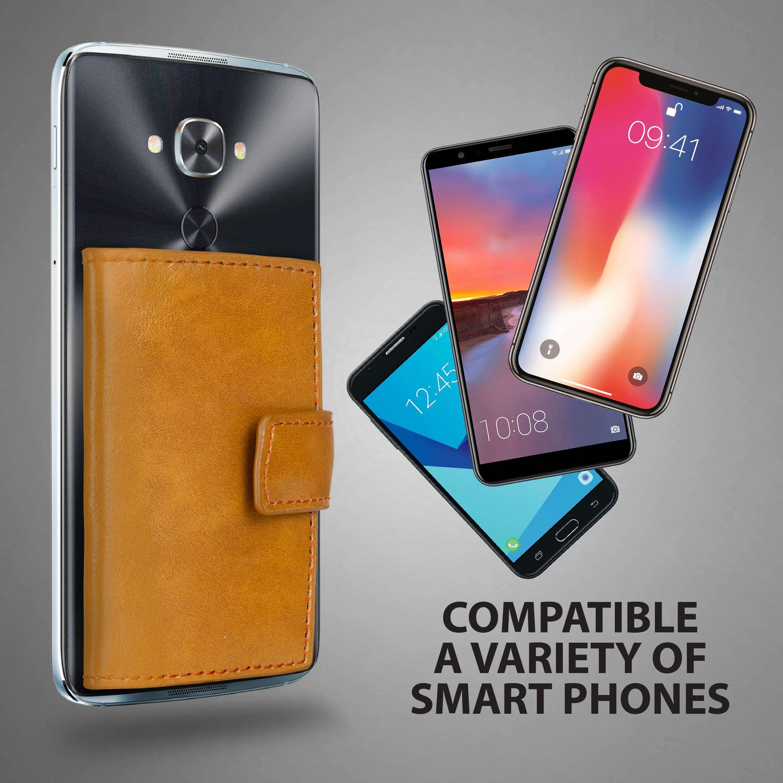 Cell Phone Card Holder Stick on Wallet Phone Pocket for iPhone, Android and All Smartphones (Black and Grey) 5