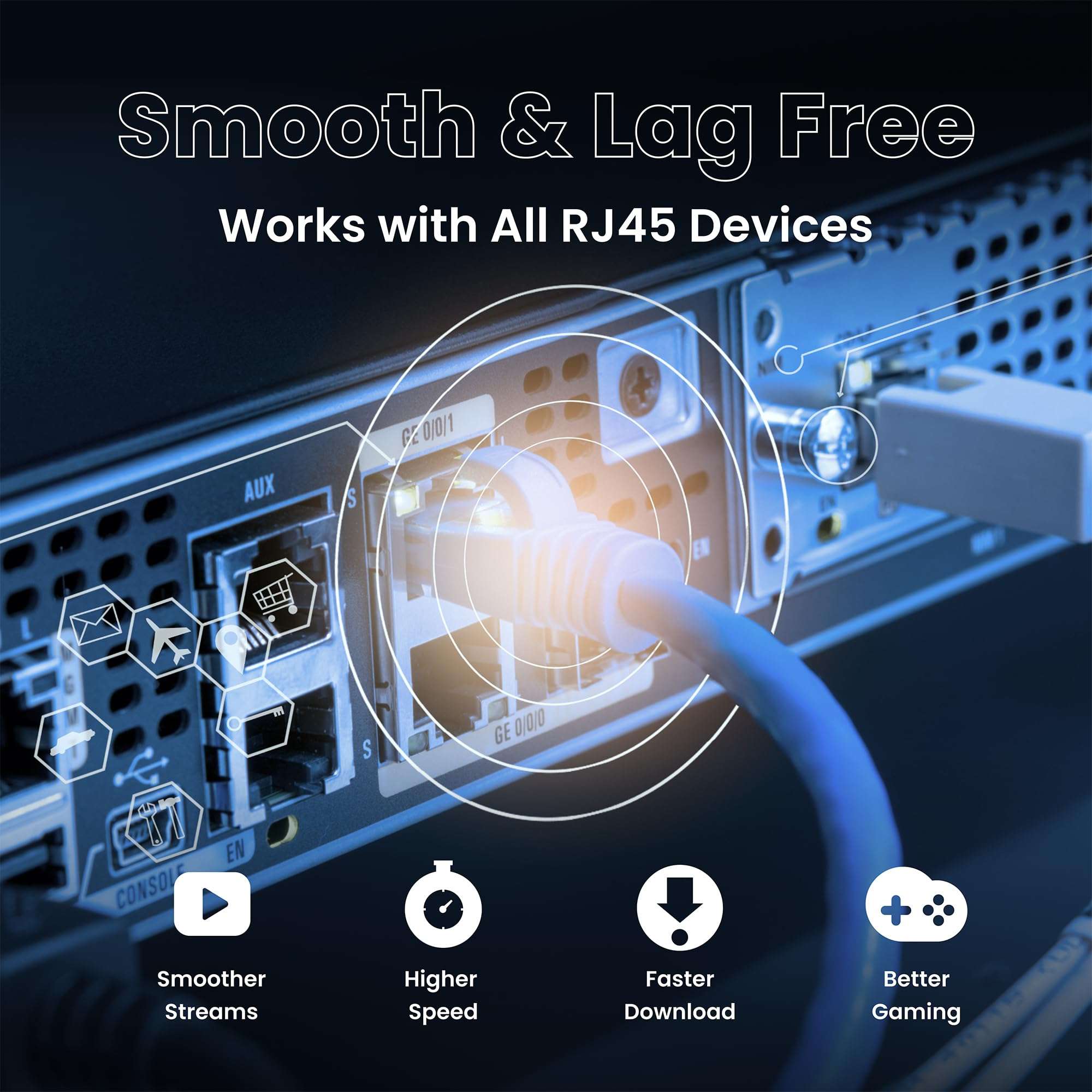 FiveStarCable 24 Pack Snagless Short Cat 5e Ethernet Cable - 6 Ft, High-Speed Internet Network Cable, PoE, RJ45 Connector, Gigabit LAN Patch Cord for Router, Modem, PC, Gaming, Smart TV, PS5, Black 6