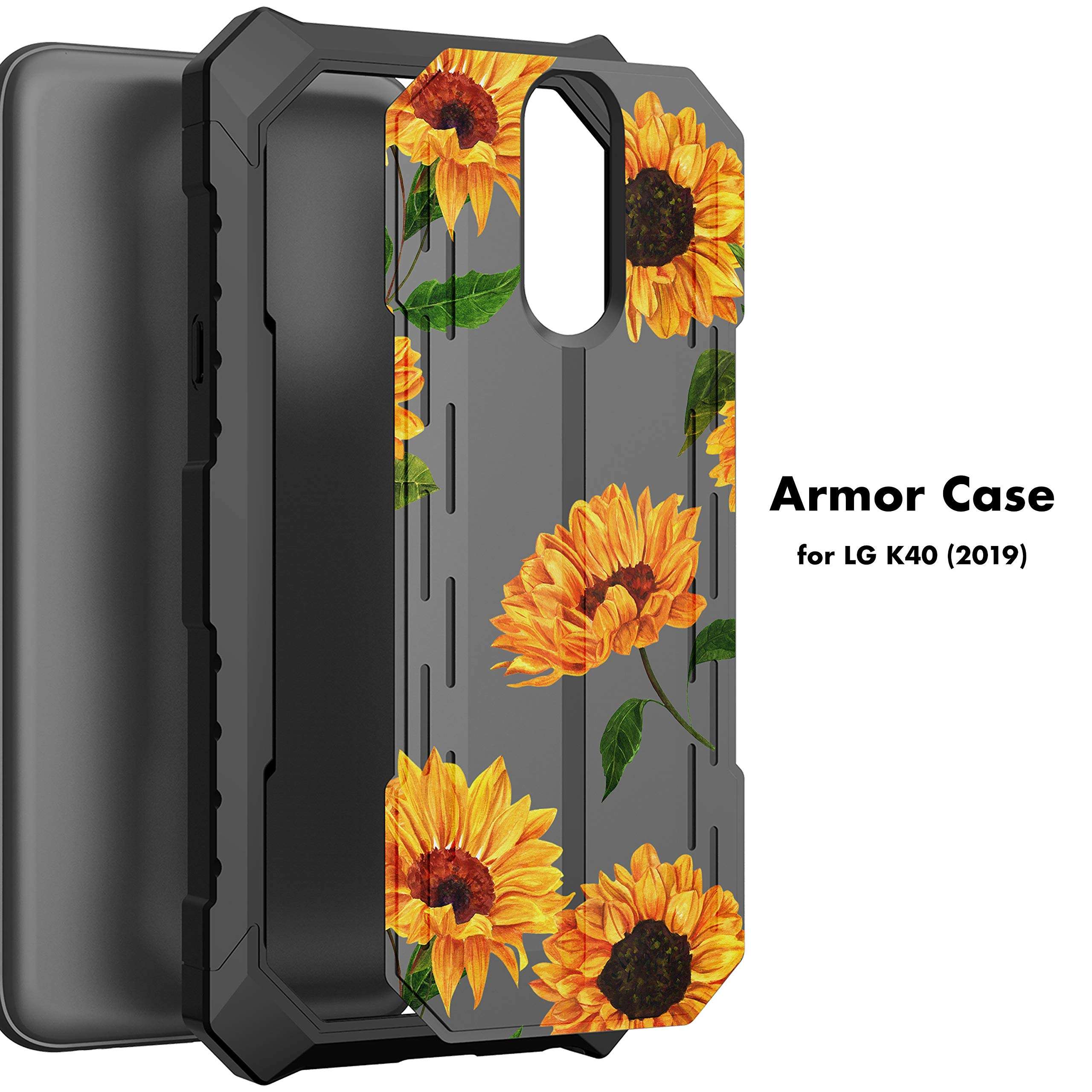 MINITURTLE Compatible with LG K40, LG K12 Plus, LG X4 (2019) Hard Back Cover Fitted Bumper Rugged Defender Protective Shockproof Case - Sunflowers 3