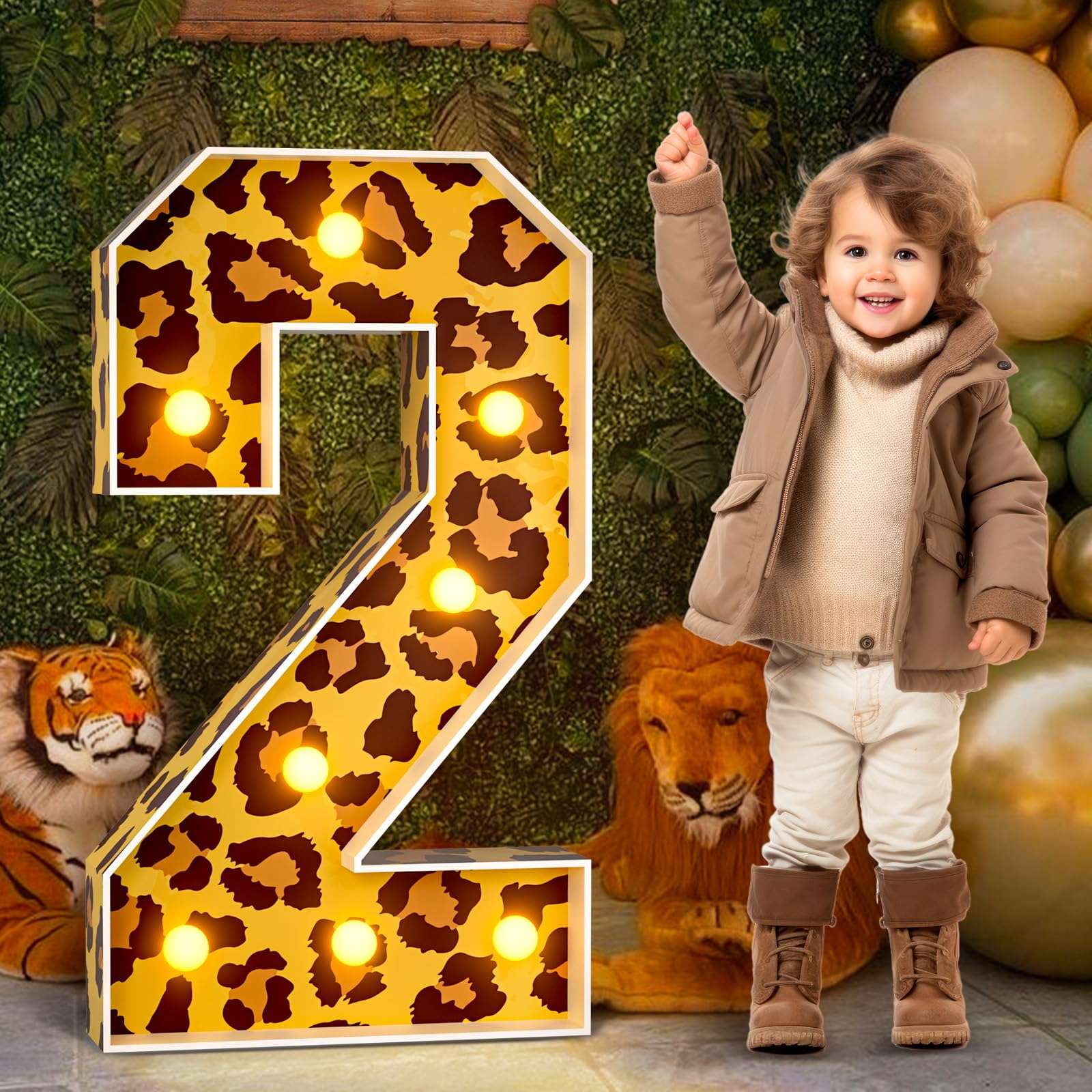 imprsv Marquee Numbers Safari 2nd-Birthday Decorations: 3ft Large Light Up Number 2 Two Wild Birthday Decoration Wild Second Party Decor Balloon Frame 1