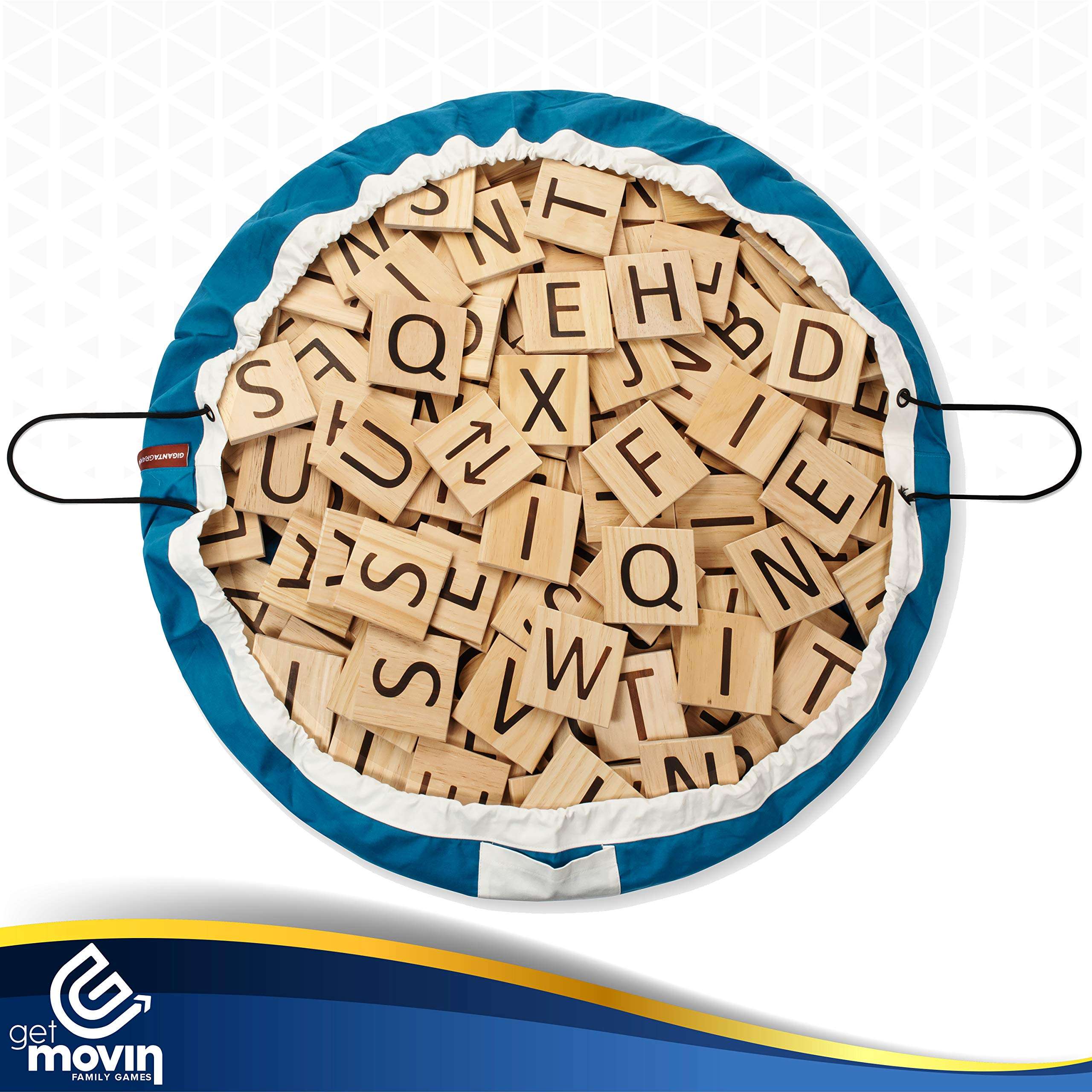 New GIGANTAGRAMS Ultimate Word Game - 146 Giant Size Wooden ABC Tiles - Indoor & Outdoor - Group Events, Parties, Holidays, Bbqs, Reunions - Practice Spelling, for Schools, Educational Fun, GetMovin! 2