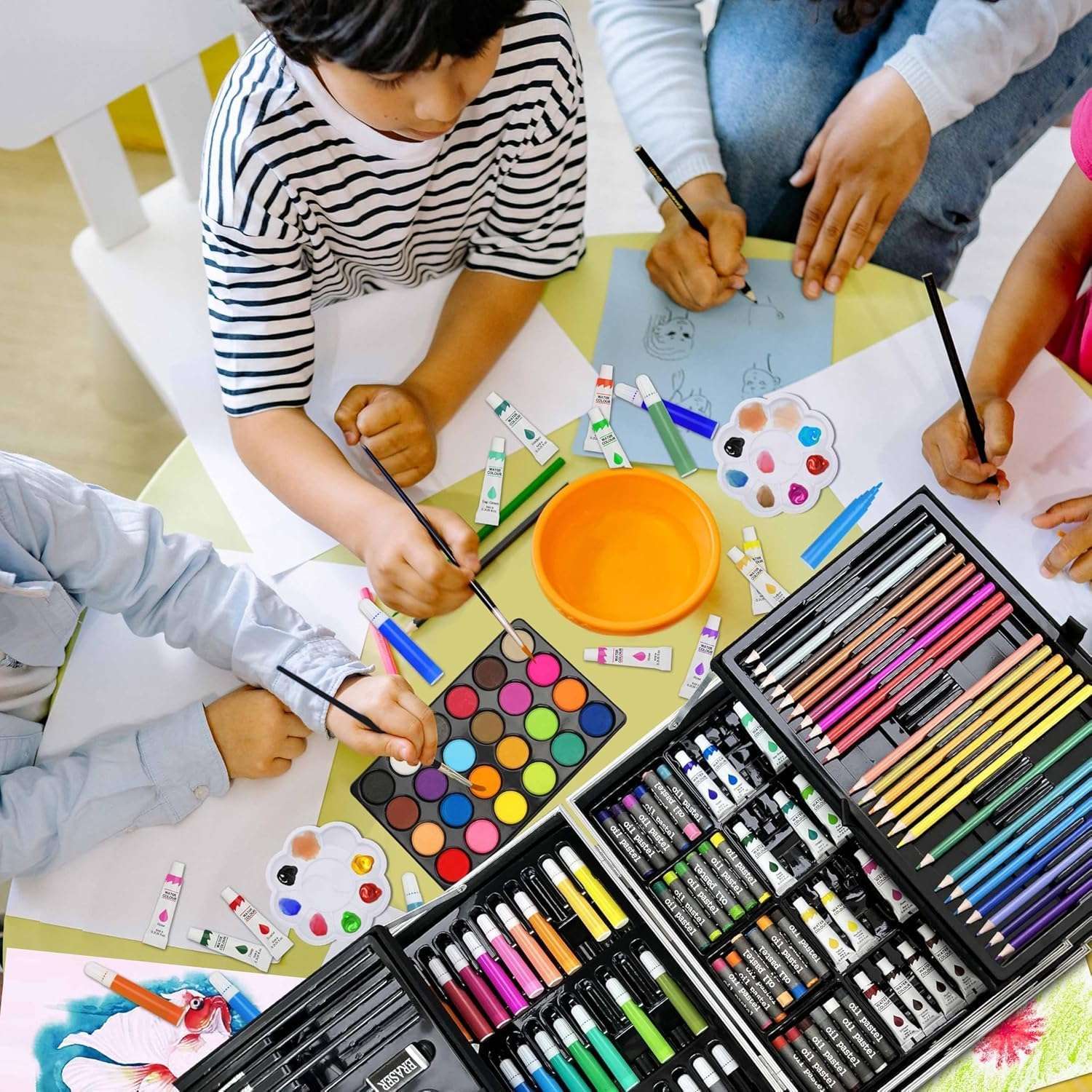 RISSOT 145 Pieces Art Set for Kids with Unicorn Theme Storage Case, Art and Craft Supplies Kit for Drawing and Painting with Oil Pastel, Water Color, Color Pencils, Sketch Pen (Blue) 5