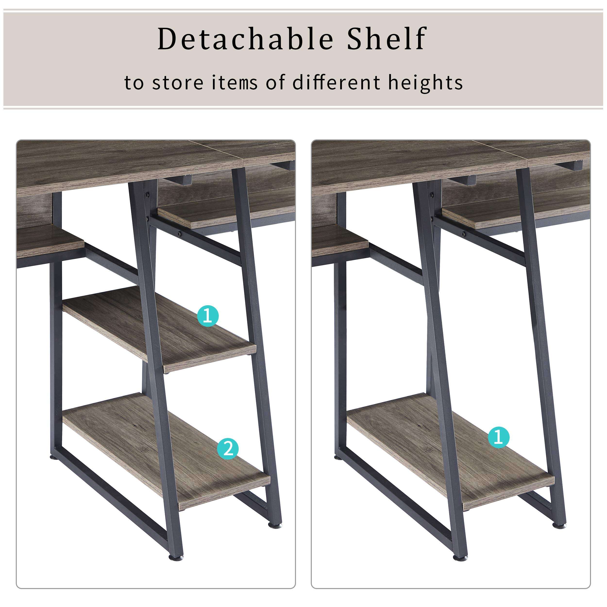 Danxee 81" Two Person Desk with Open Bookshelf and Storage Shelf, Double Computer Desk, Extra Long Workstation Desk, Study Writing Desk for Home Office (Grey Brown) 5