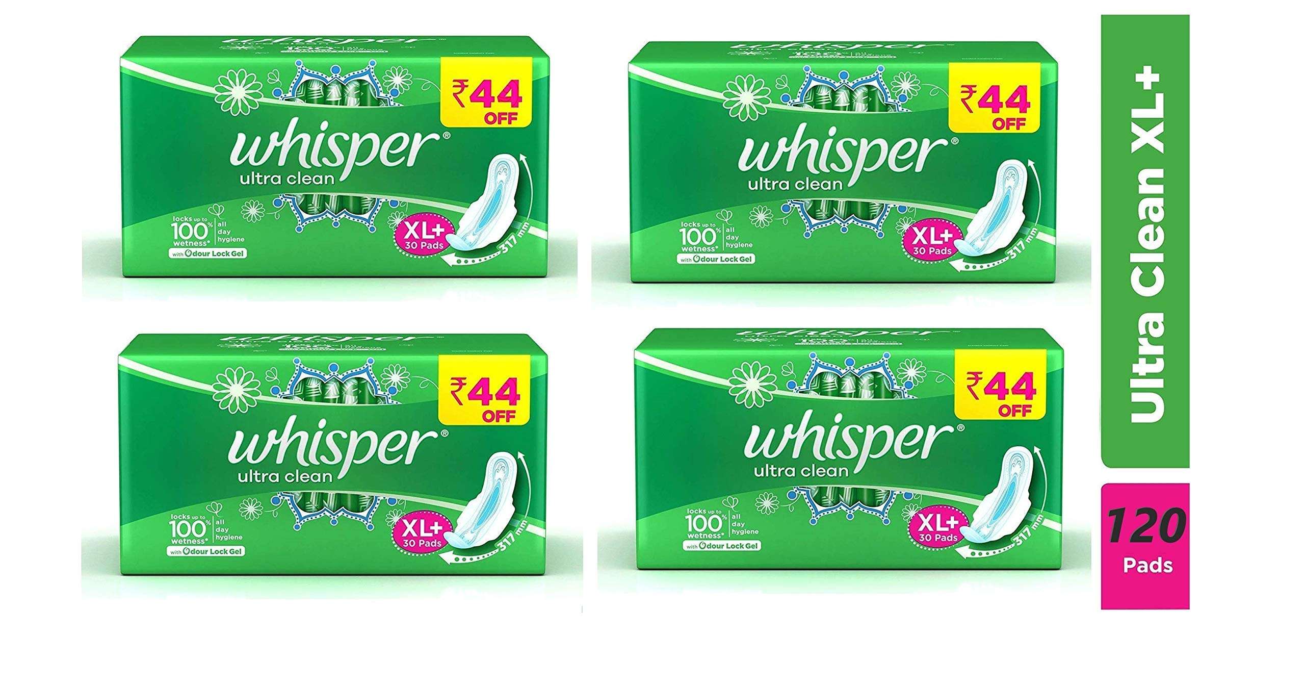 Whisper Ultra Clean XL with Odour Lock Gel Sanitary Napkins (120 Pads) 1