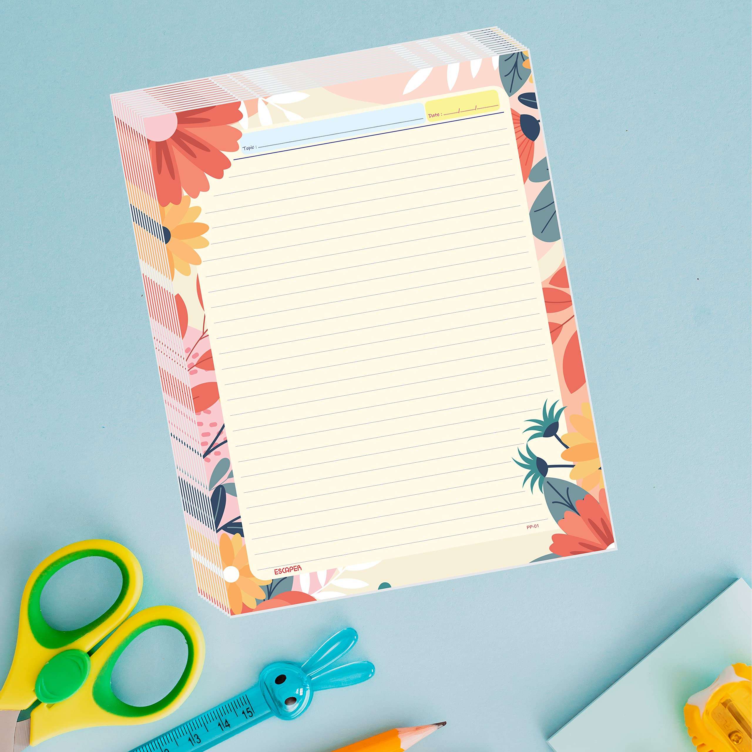 ESCAPER Flower Theme Project Papers - Combo Pack of 80 A4 Sheets (Ruled One Side), Perfect for School Projects, Office Presentations and Creative Artwork 6