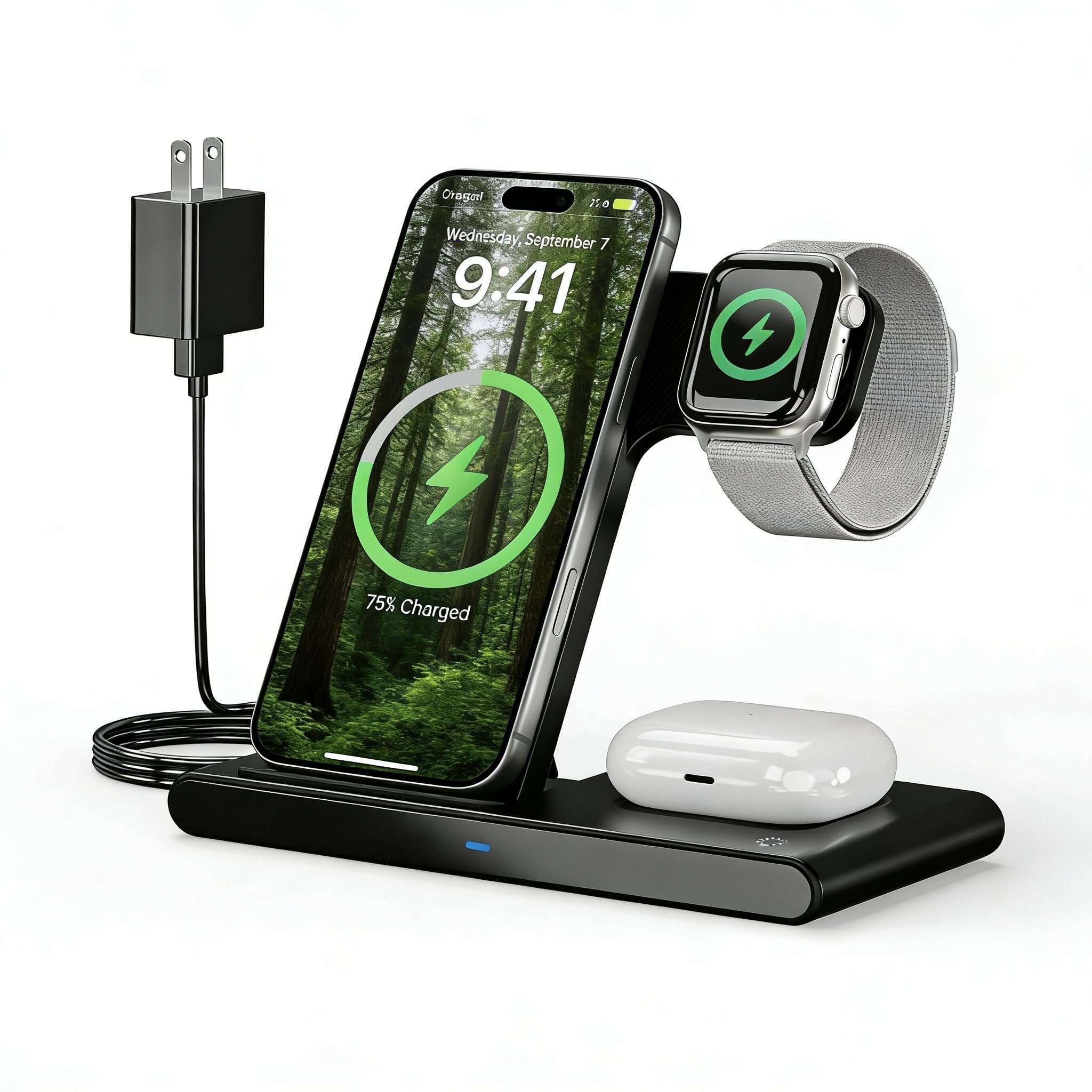 Magnetic Wireless 3-in-1 Charging Station: Qi2 25W Wireless Quick Charging Stand, Compatible for iPhone 17-12 Pro Max,for Apple Watch Series, AirPods 4-2 Pro, Fast Charger Dock (30W Adapter),Red 1