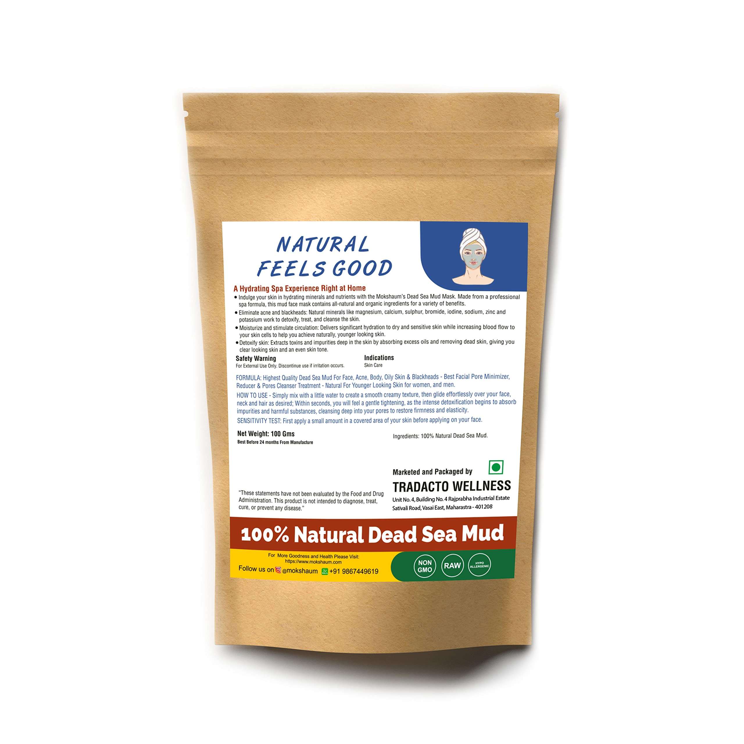 MOKSHAUM Natural Dead Sea Mud Clay Mask Powder for Skin-Deep Cleanse,Detoxify,Removes Blackheads & Acne,Moisturizer & Stimulates Circulation - Suitable for All Skin (200 g Pack of 1) 3