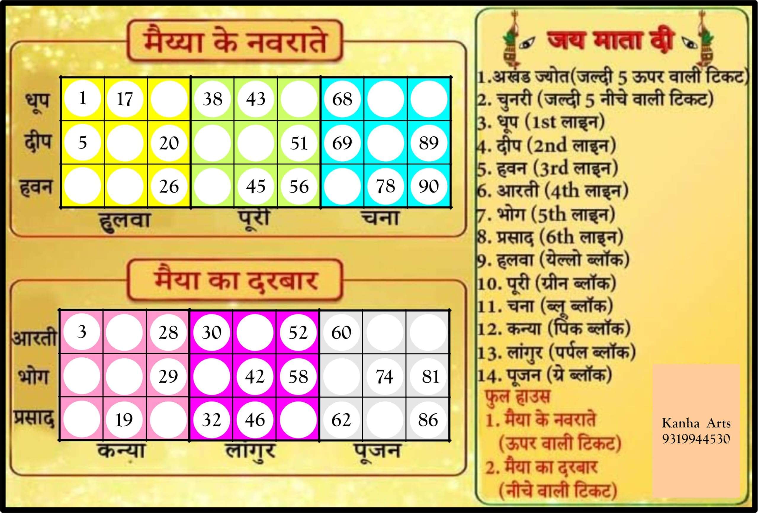 Kanha Arts New Nav Ratri, Nav Durgatambola & New Year Theme Tambola Durable Hard Card Sheet Material for Interactive Learning & Play 3