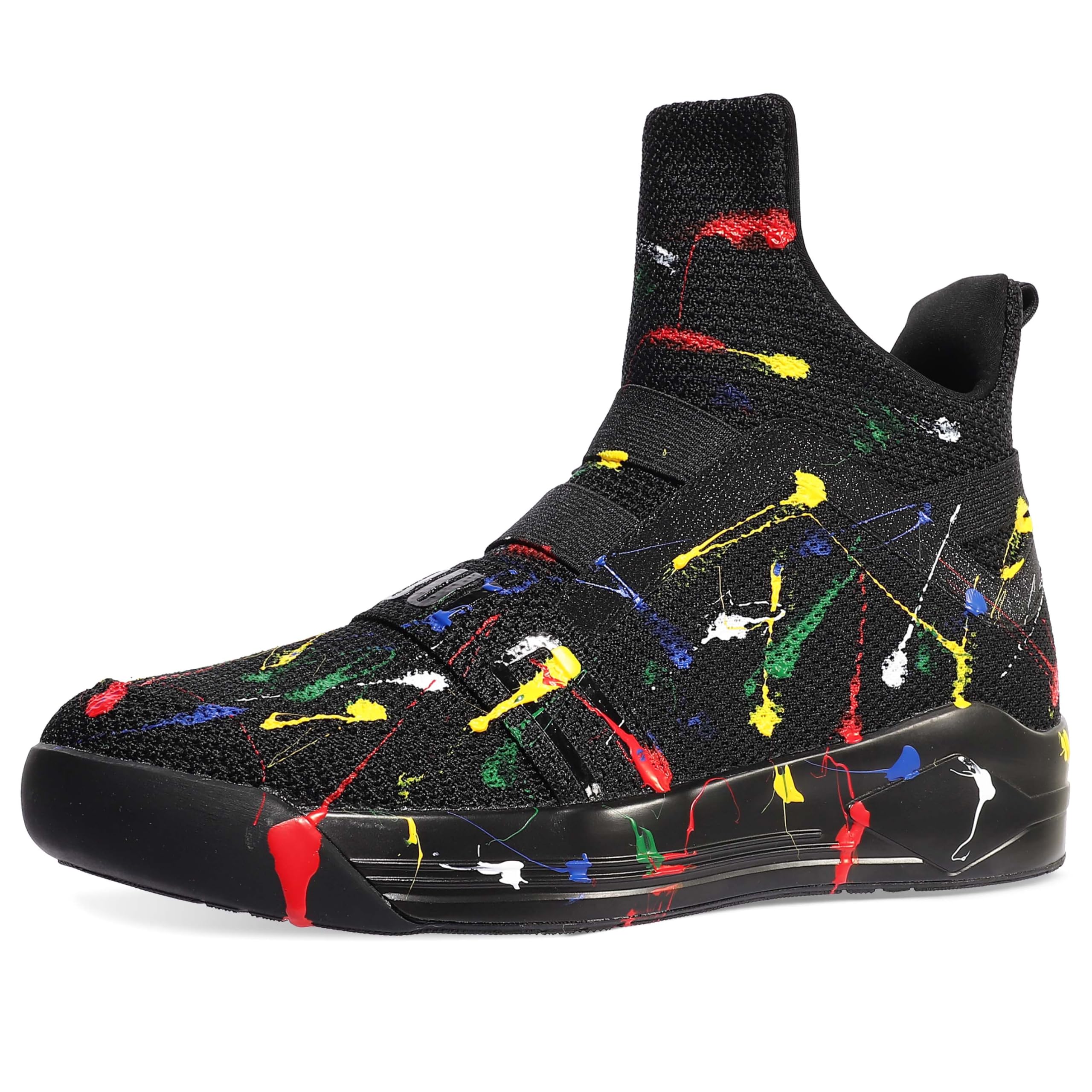 Soulsfeng Black High Top Sneakers for Men 5.5 Fashion Colorful Spray Stylish Skateboard Basketball Walking Shoes