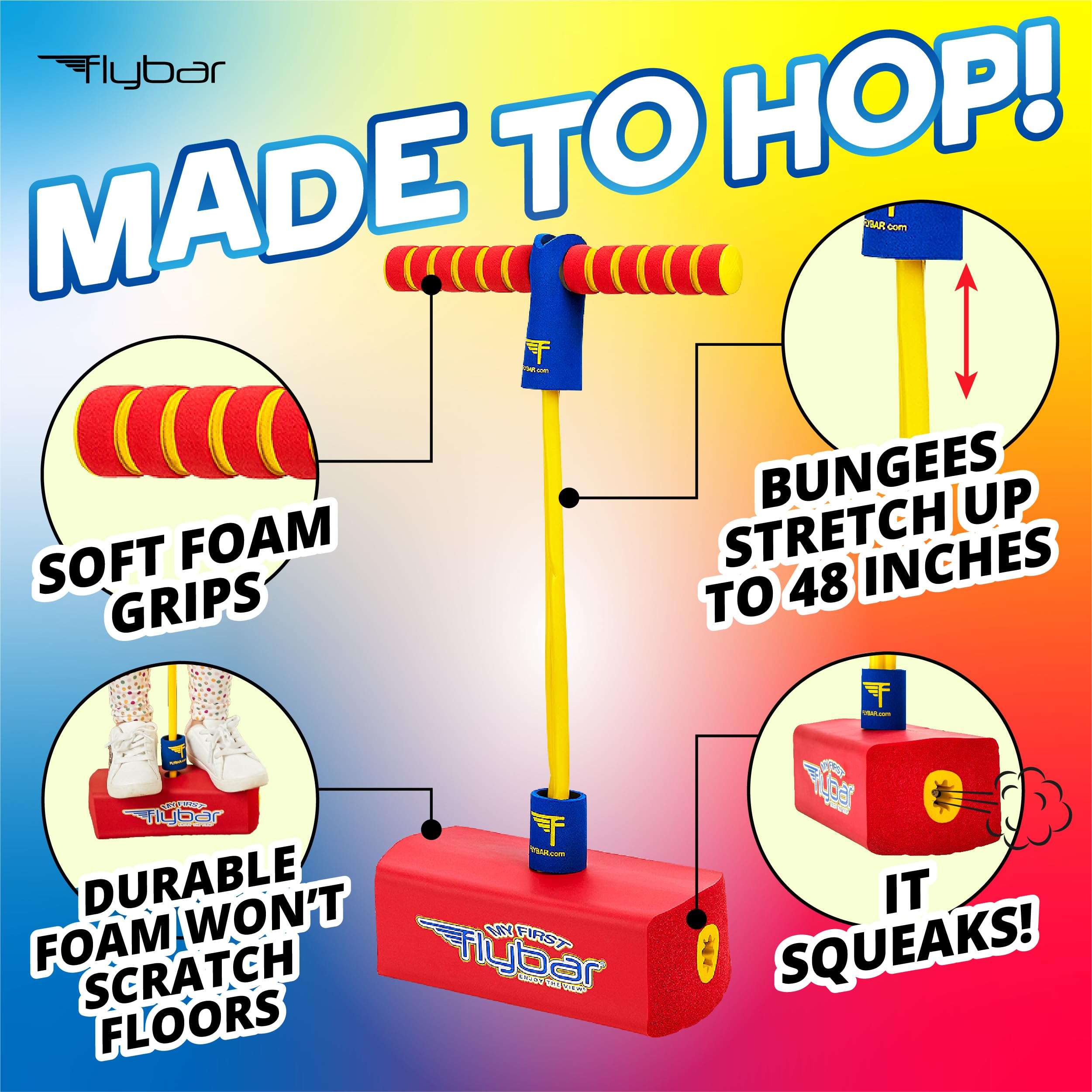 Flybar My First Foam Pogo Jumper for Kids Fun and Safe Pogo Stick for Toddlers, Durable Foam and Bungee Jumper for Ages 3 and up, Supports up to 250lbs (Red) 2