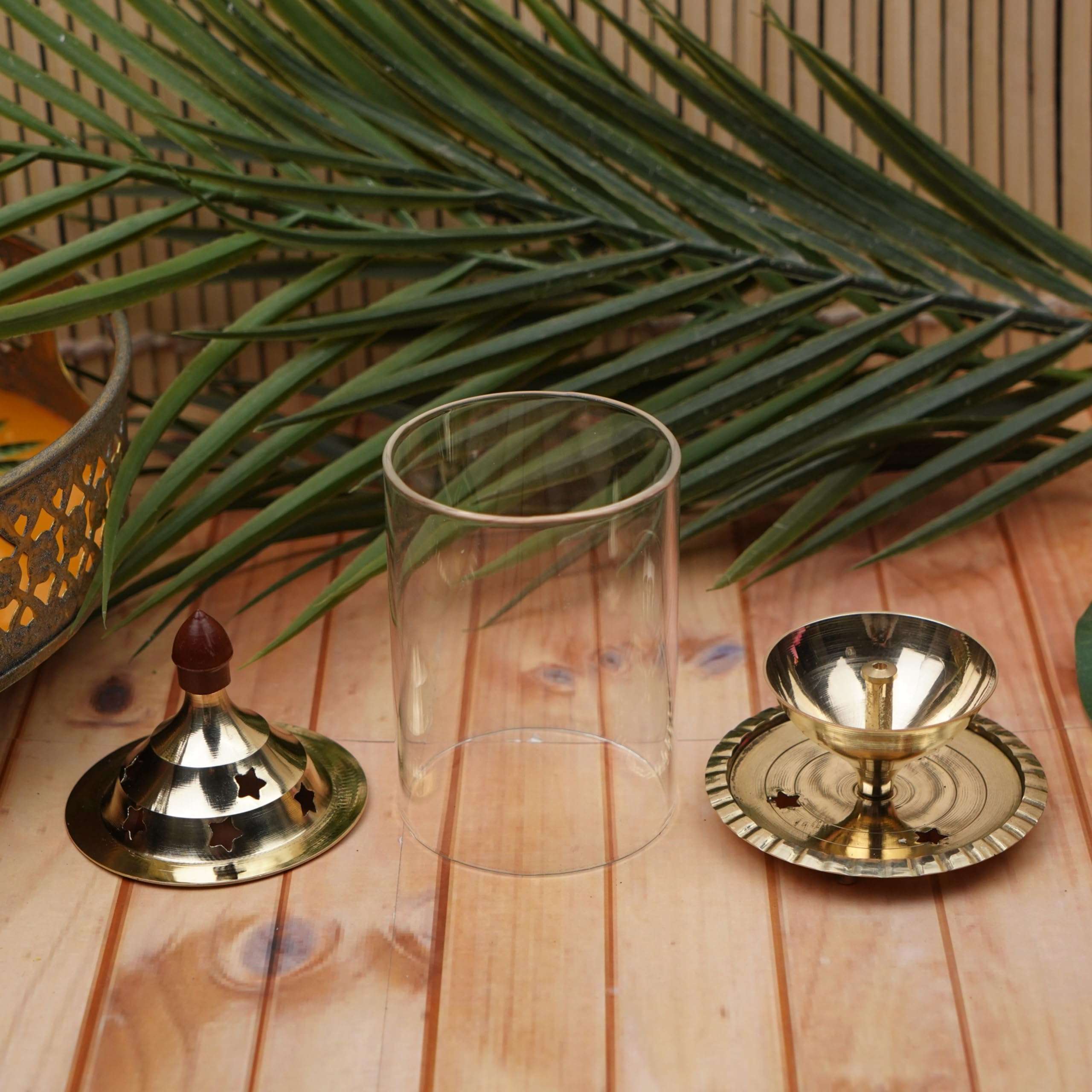 ServDharm Brass Akhand Diya with Borosilicate Glass Cover | Medium | 5.9" | 14.9 cm 3
