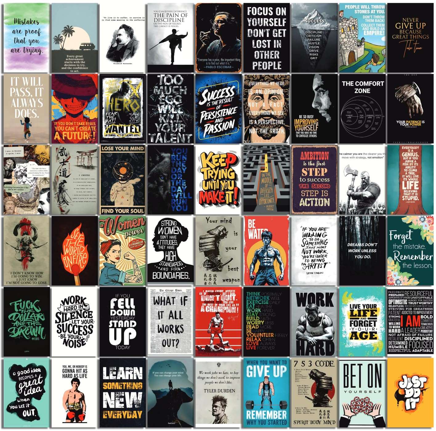 Moment Prints Set of 54 Motivational Inspirational Wall Collage Kit Posters - 4x6 Inches, Matte Finish, Double-Side Tape, Cardstock Included - Perfect for Office, Gym, Study Room Decoration 3