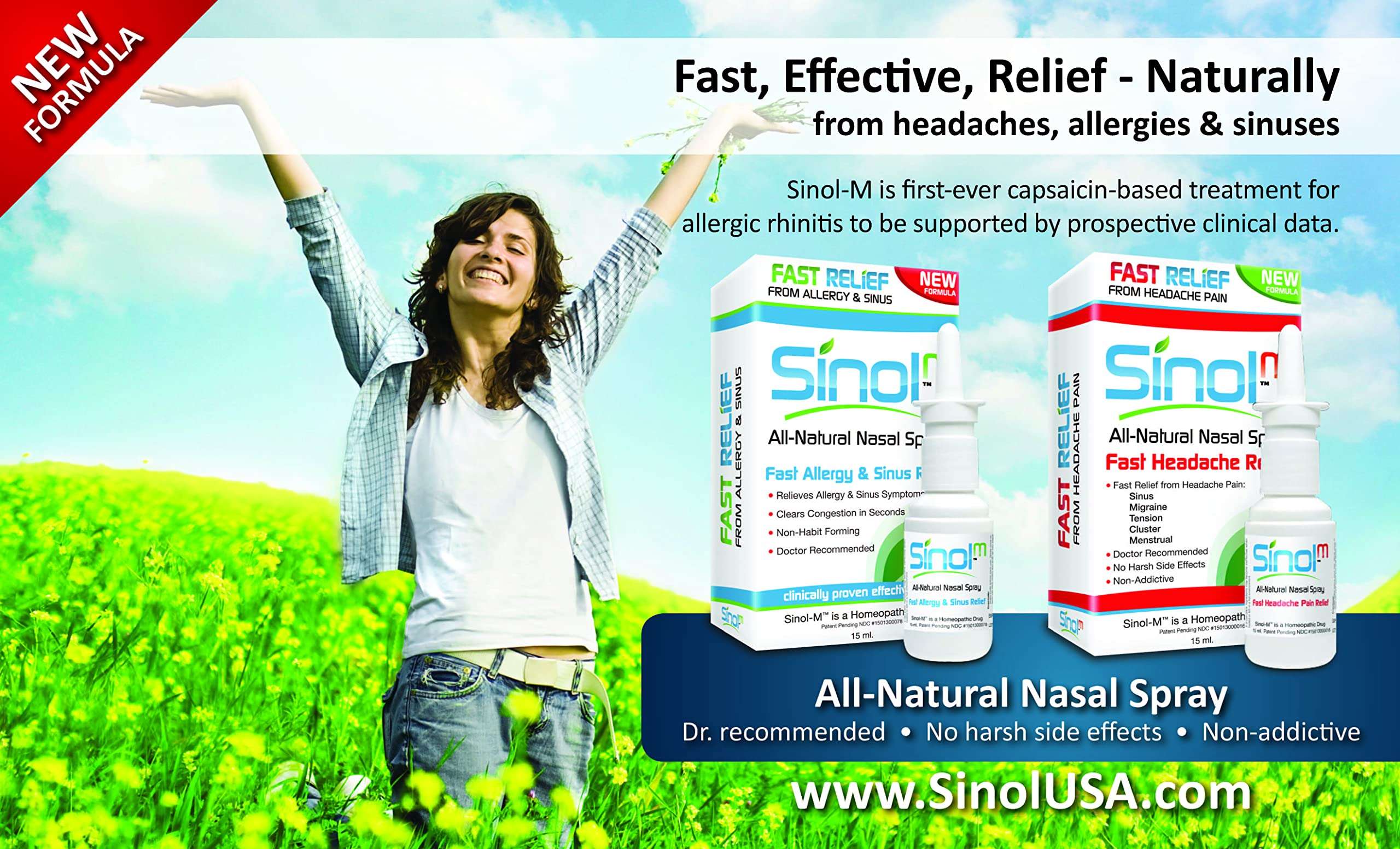 Sinol Headache Relief Spray, Over-The-Counter Medication Nose Spray for Migraine Cluster Tension, Sinus Relief & Nasal Decongestants, 15 ml 5