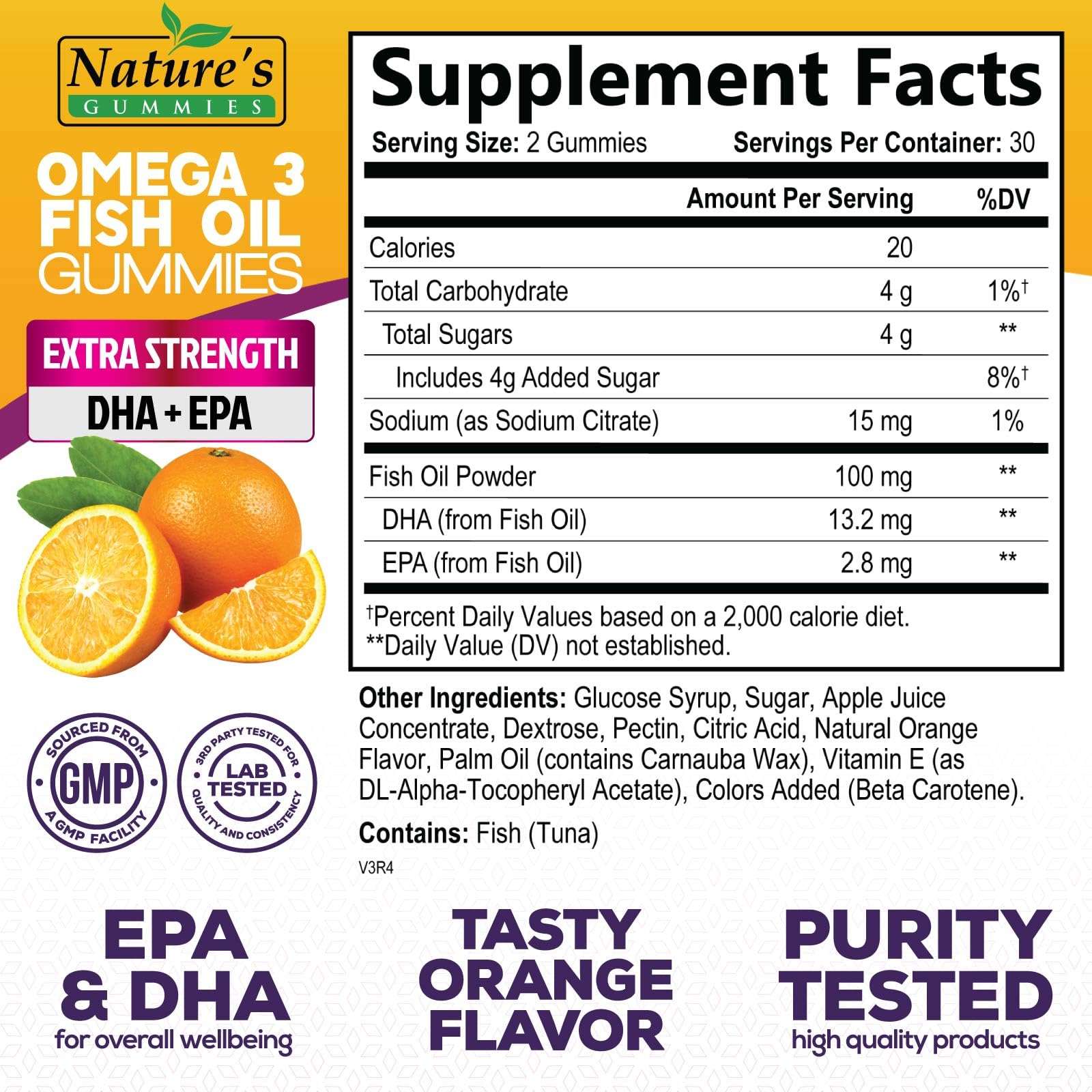Omega 3 Fish Oil Gummies, Heart Healthy Omega 3 Gummy Supplement with High Absorption DHA & EPA, Extra Strength Joint & Brain Support, Delicious Orange Flavor Fish Oil Nature's Vitamin - 60 Gummies 3