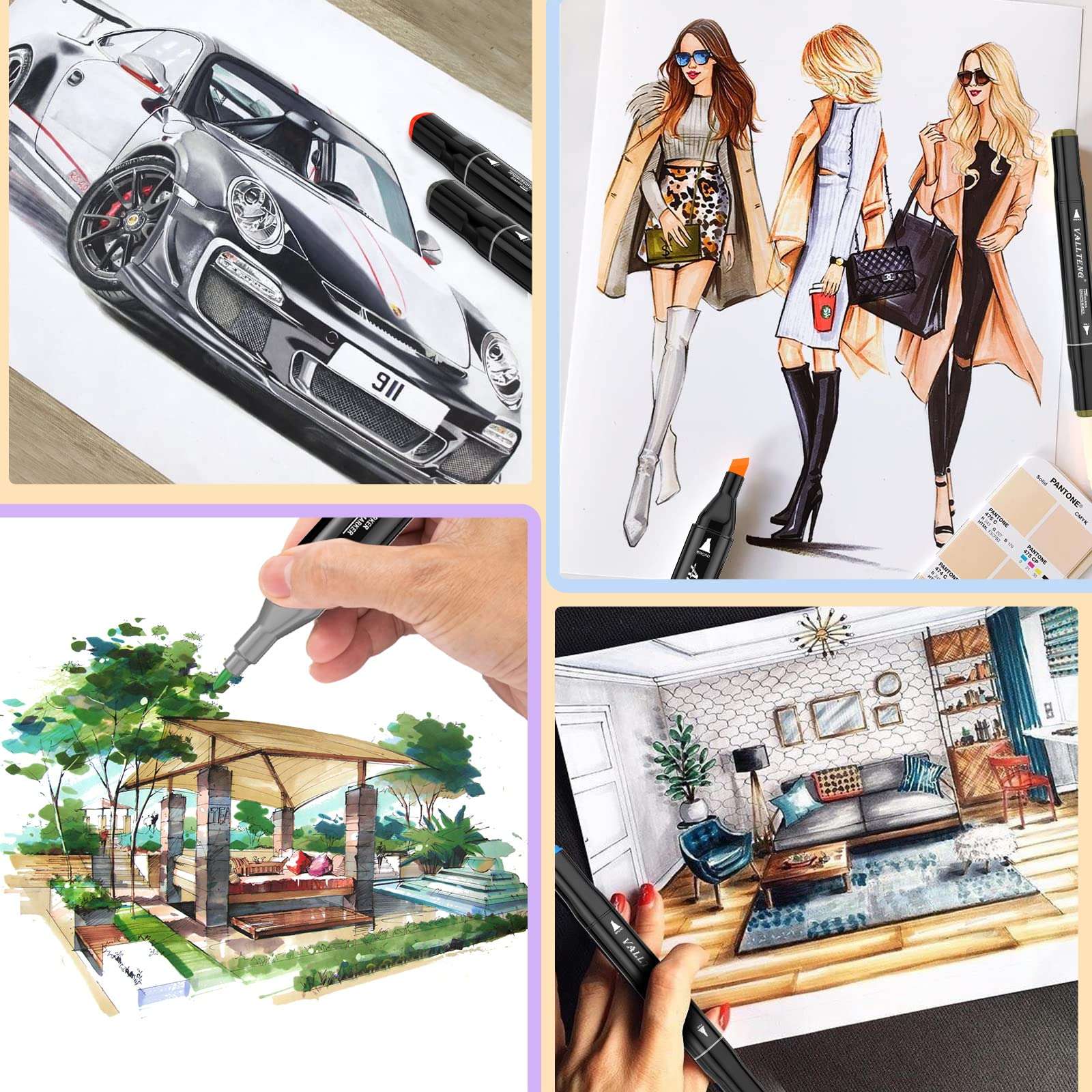 80 Colors Permanent Highlighter Marker Twin Pen Wide Fine Point Black Animation Design for Drawing Paint with Black Bag (80 Colors) 6