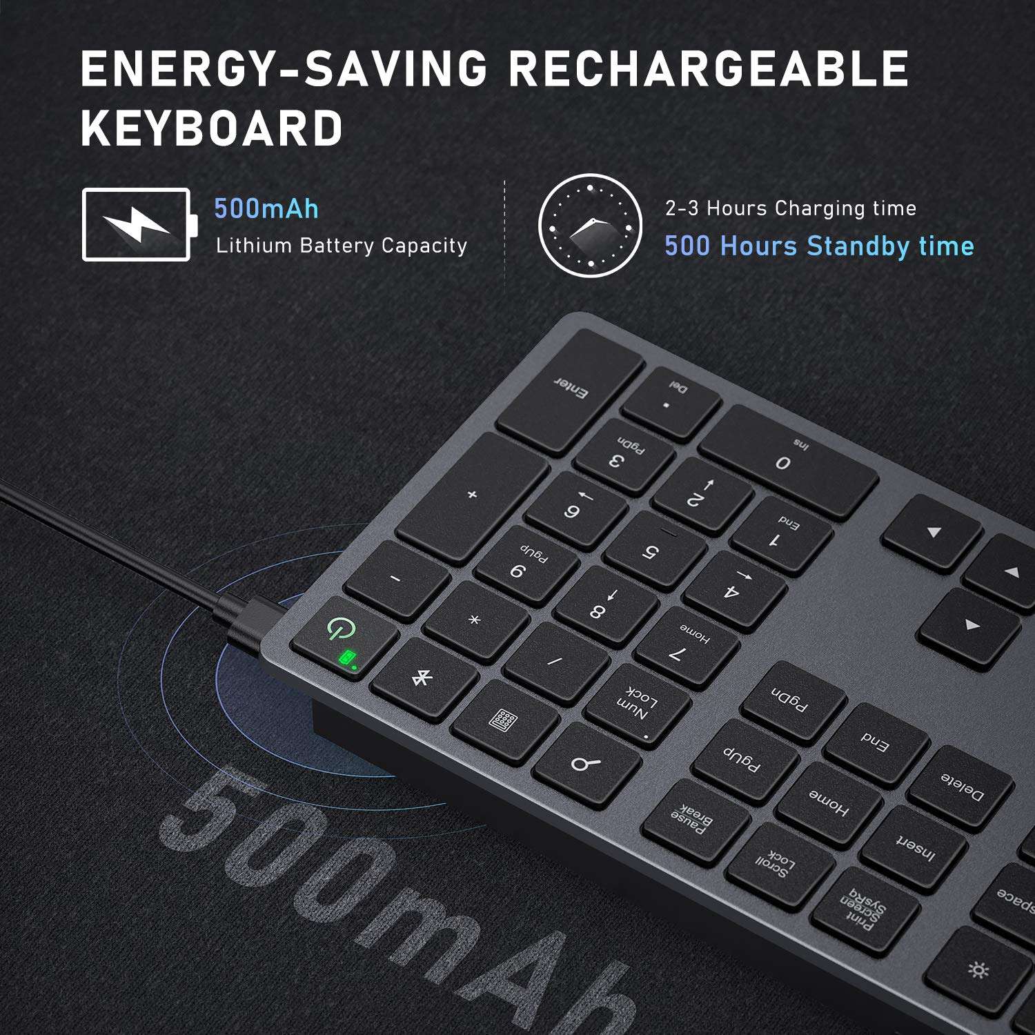 Seenda Wireless Keyboard - Universal Bluetooth Rechargeable Wireless Keyboard with Number Pad Full-Size Ergonomic Slim Quiet Design for Windows Android Computer Desktop PC Laptop Surface Smart TV 3